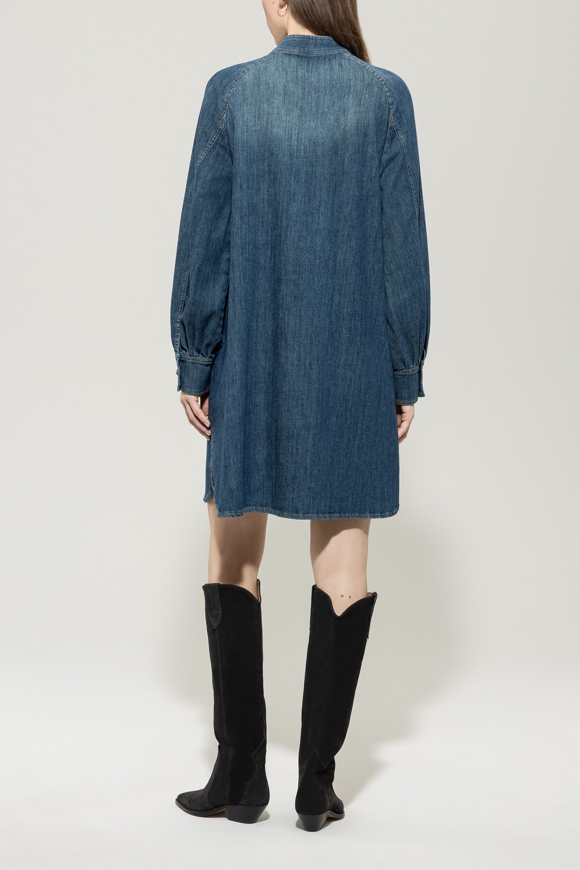 Denim-Kleid mit Rüschendetail - denim blue - Standard | Model Rück