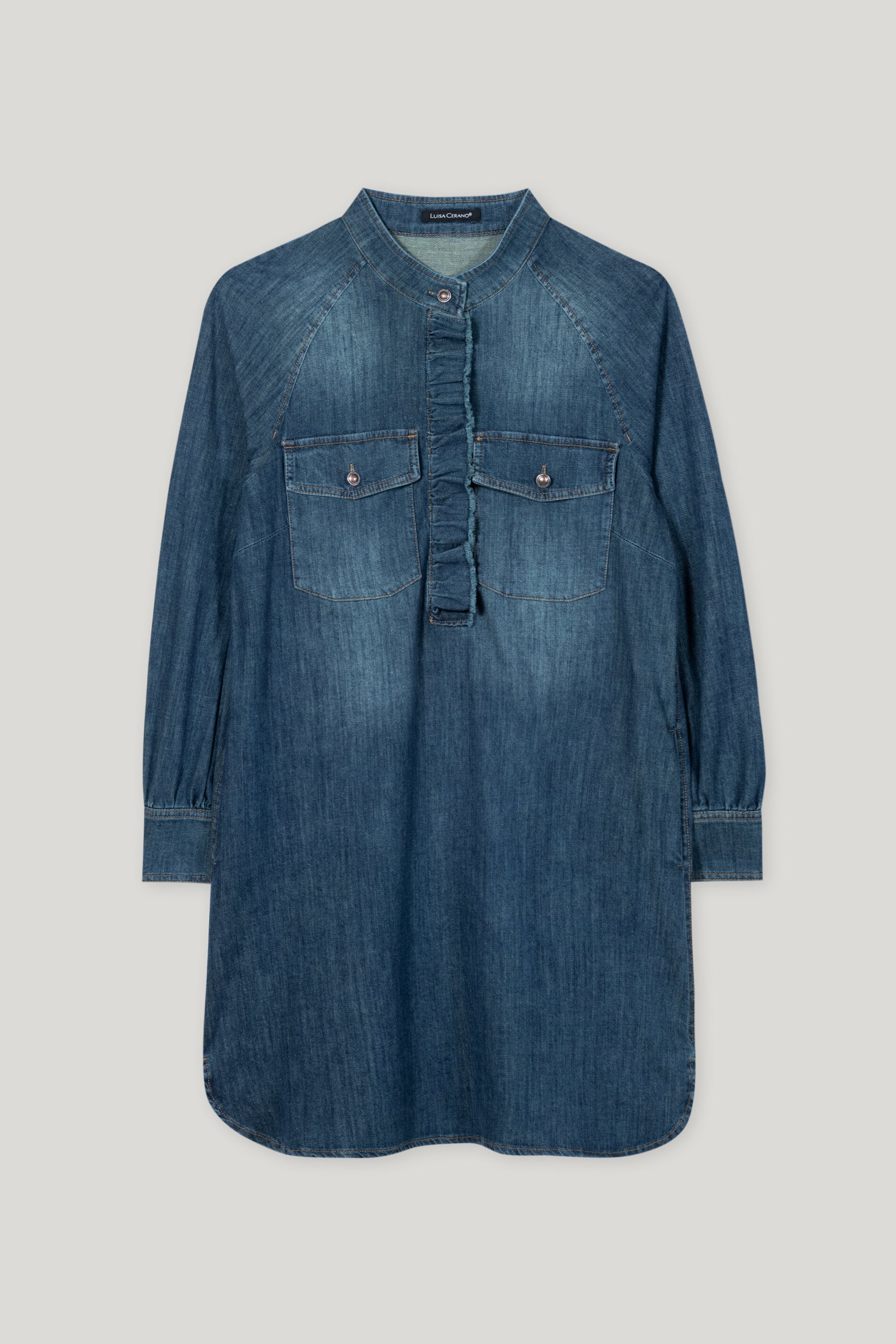 Denim-Kleid mit Rüschendetail - denim blue - Standard | Artikel Front