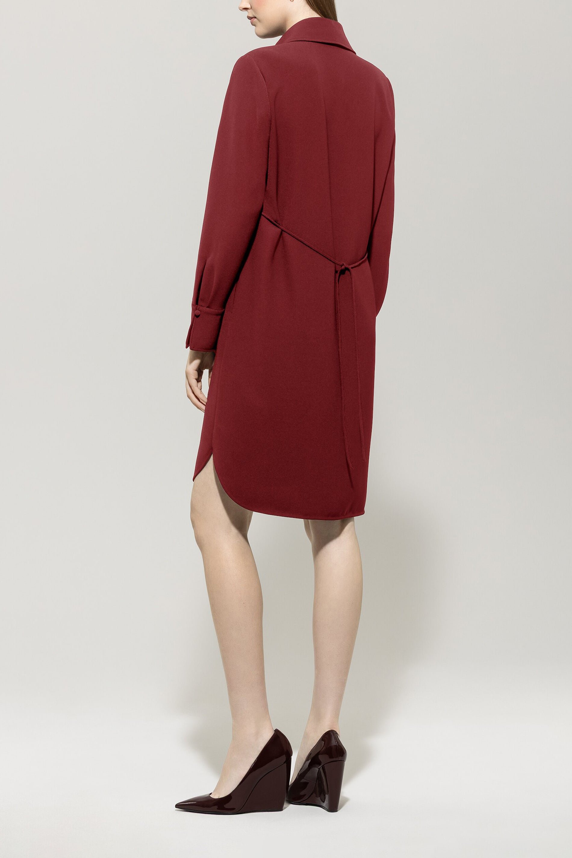 Hemdkleid mit Bindeband-Detail - berry red - Standard | Model Rück