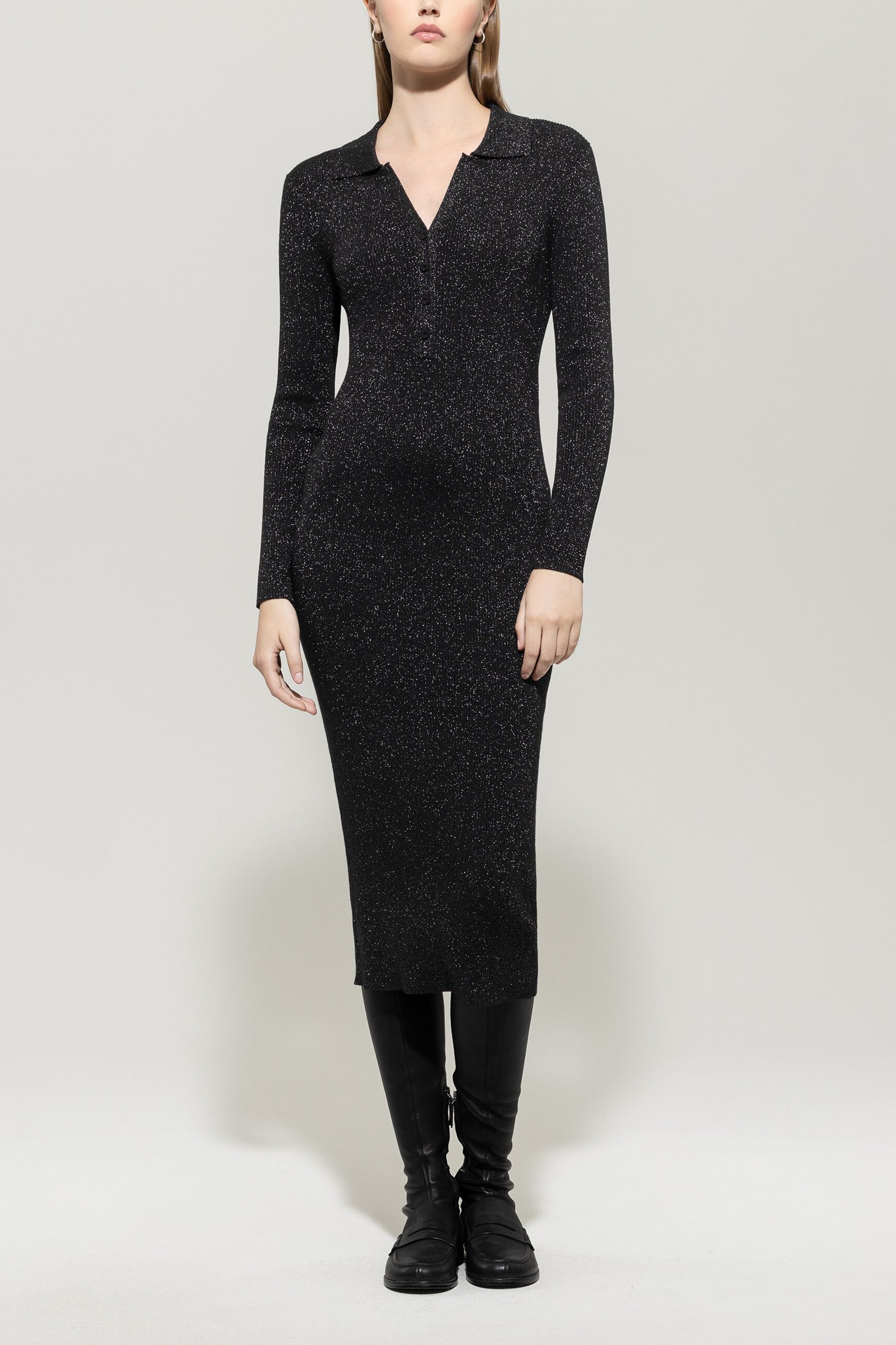 Langarm-Kleid aus Woll-Mix - deep black - Standard | Model Front