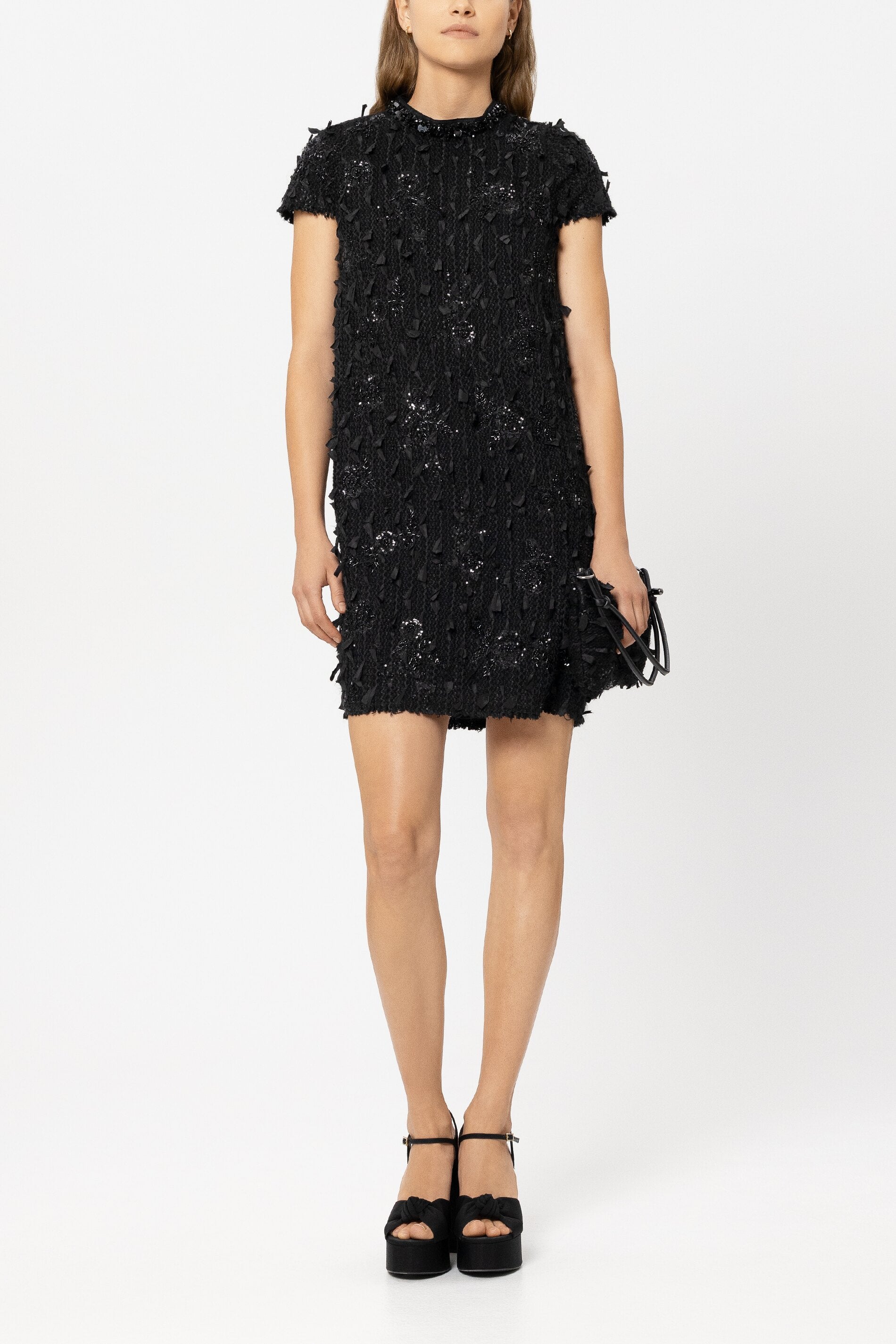 Tweed-Shiftdress mit Perlen - black - Standard | Model Front