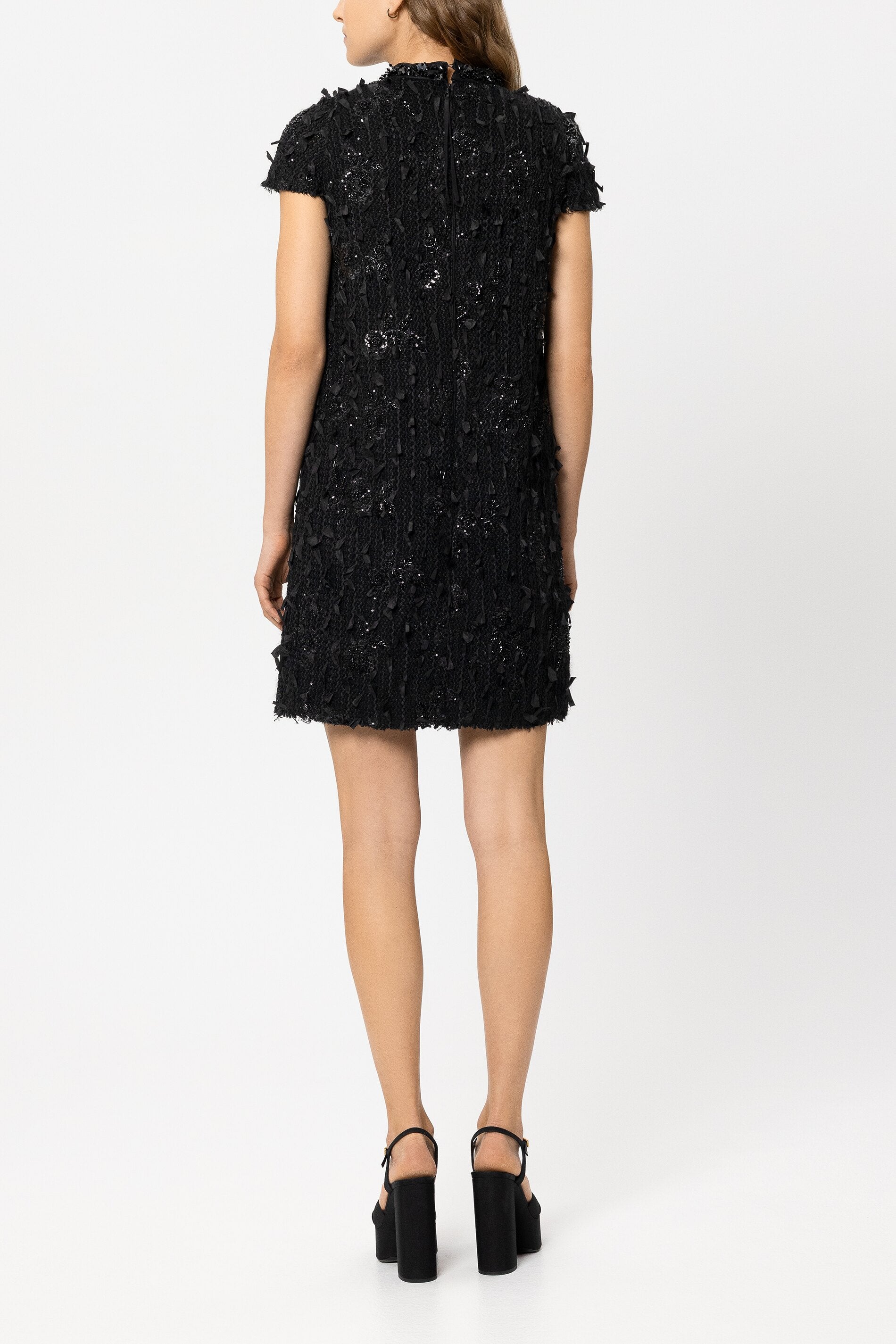 Tweed-Shiftdress mit Perlen - black - Standard | Model Rück