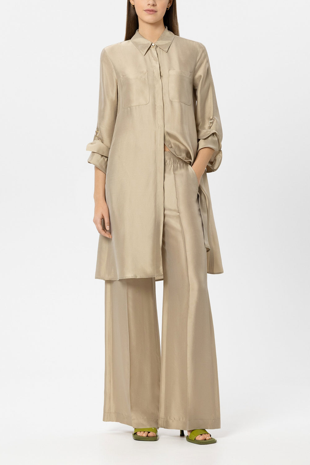 Hemdblusenkleid aus Seiden-Mix - sand - Standard