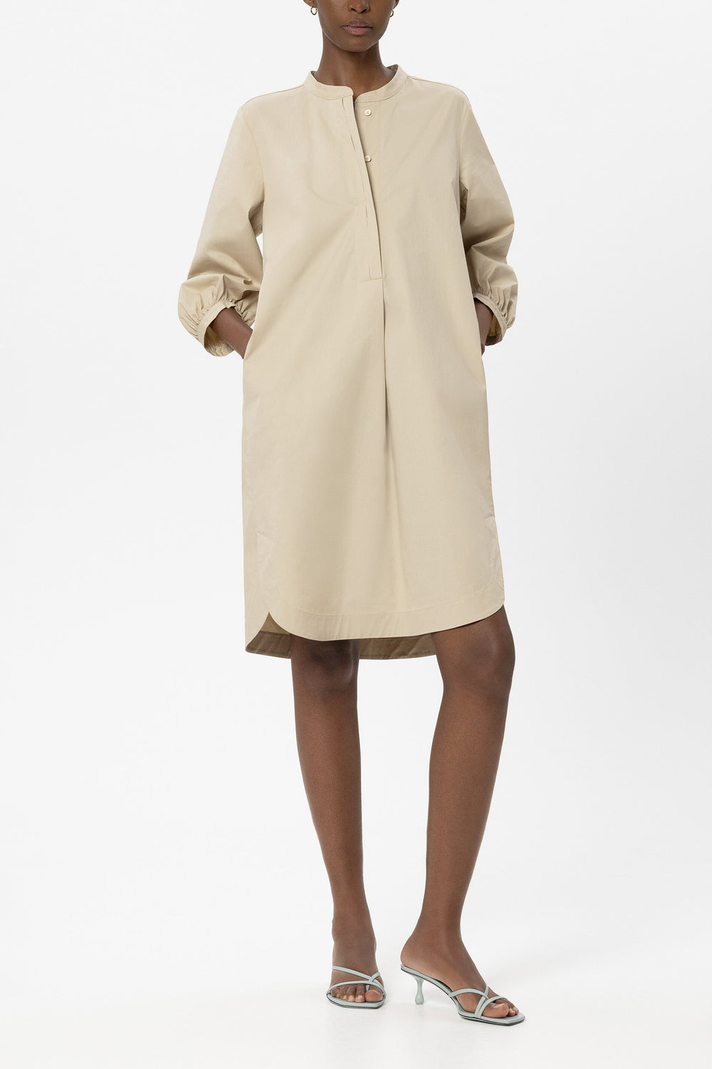 Gabardine-Hemdblusenkleid - sand - Standard