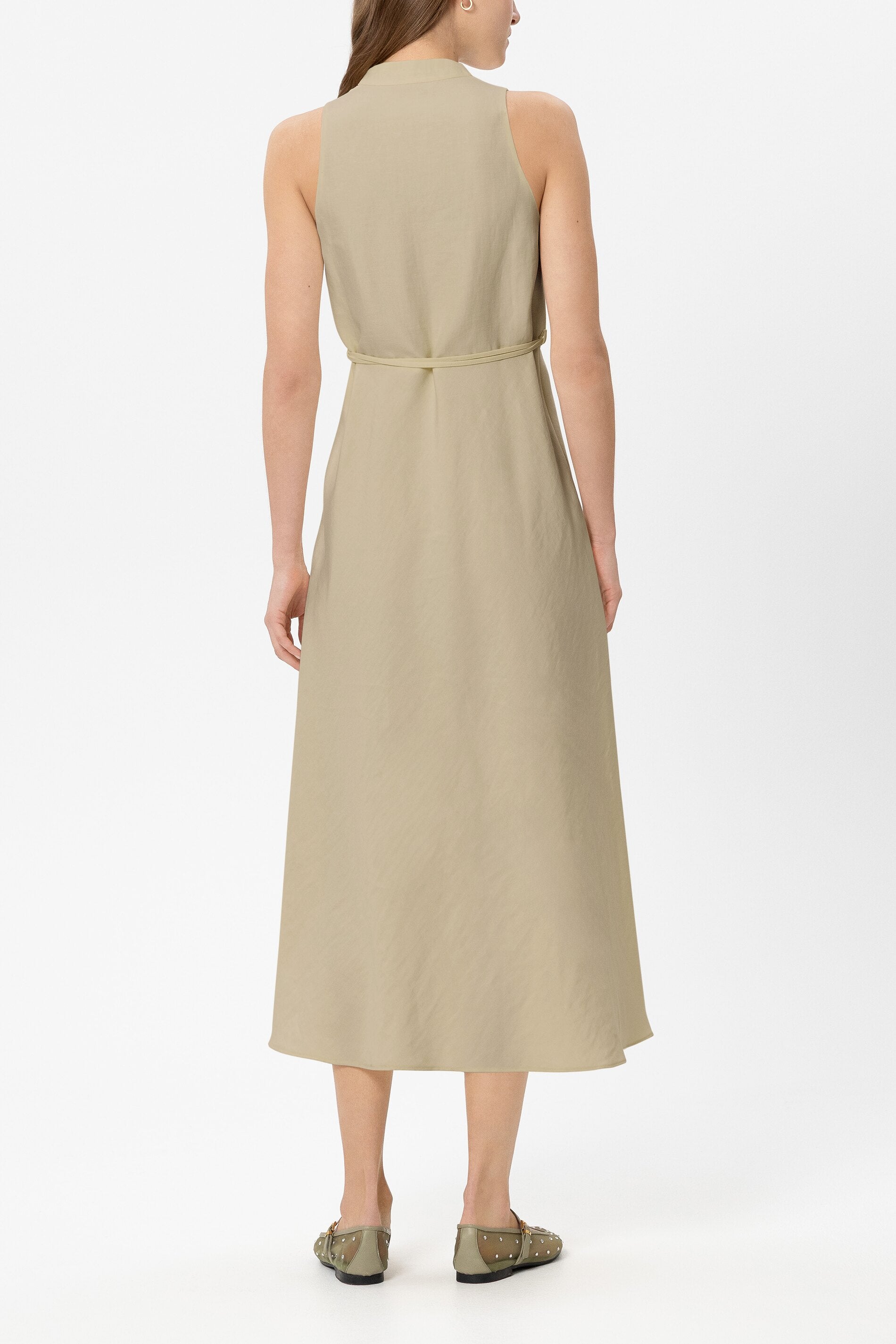 Midikleid aus Leinen-Mix - sand - Standard | Model Rück