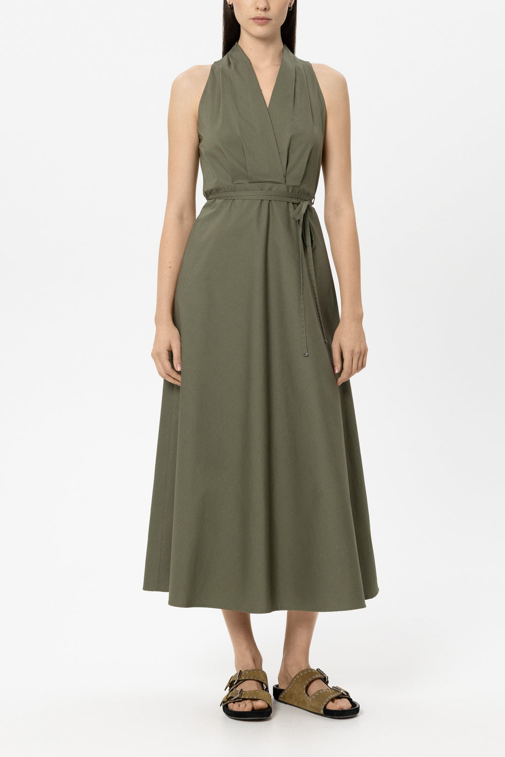 Gabardine-Neckholderkleid - khaki - Standard