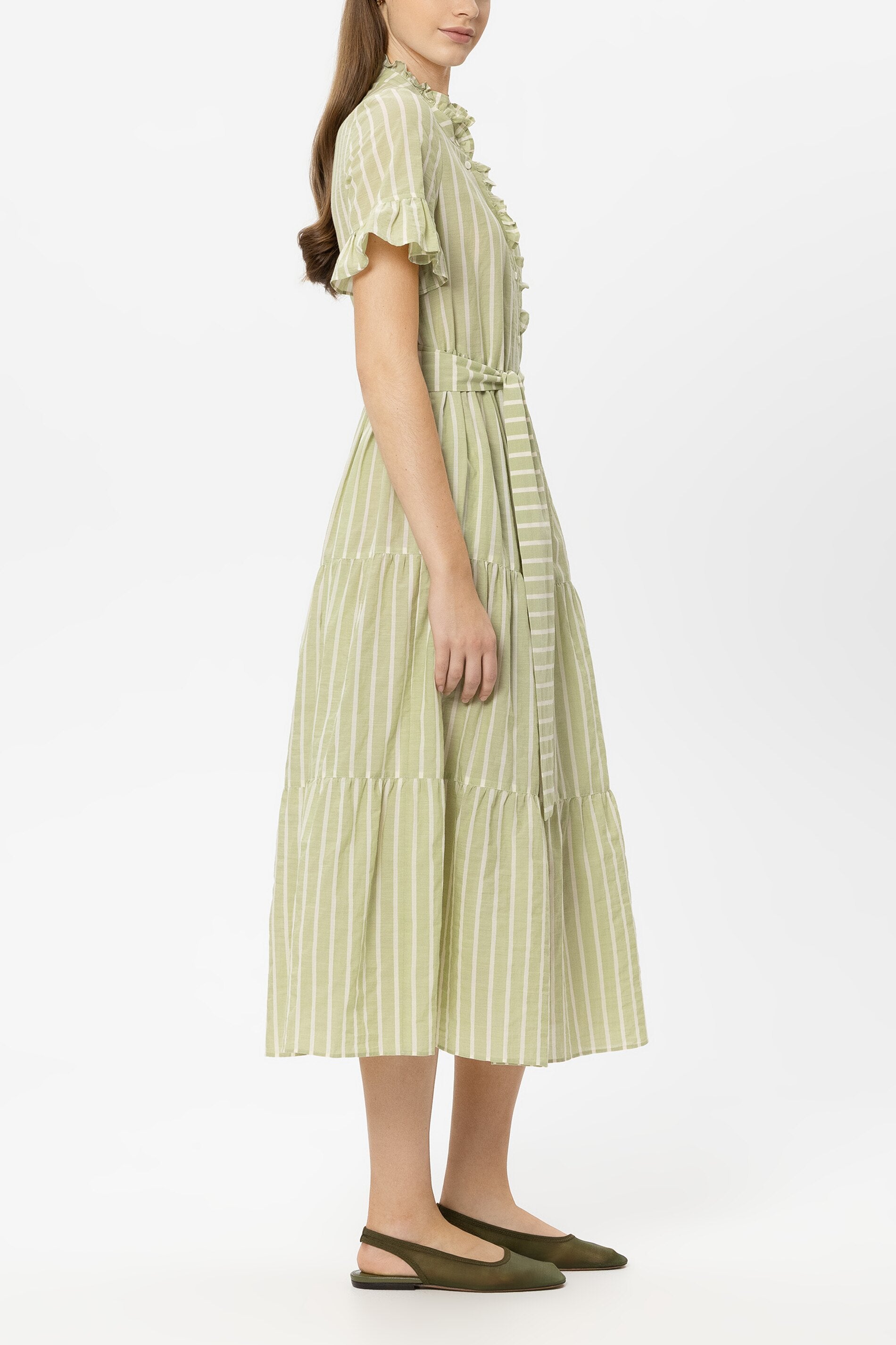 Maxi-Kleid mit Voile-Stripe - moss green / milk - Standard | Model Seite