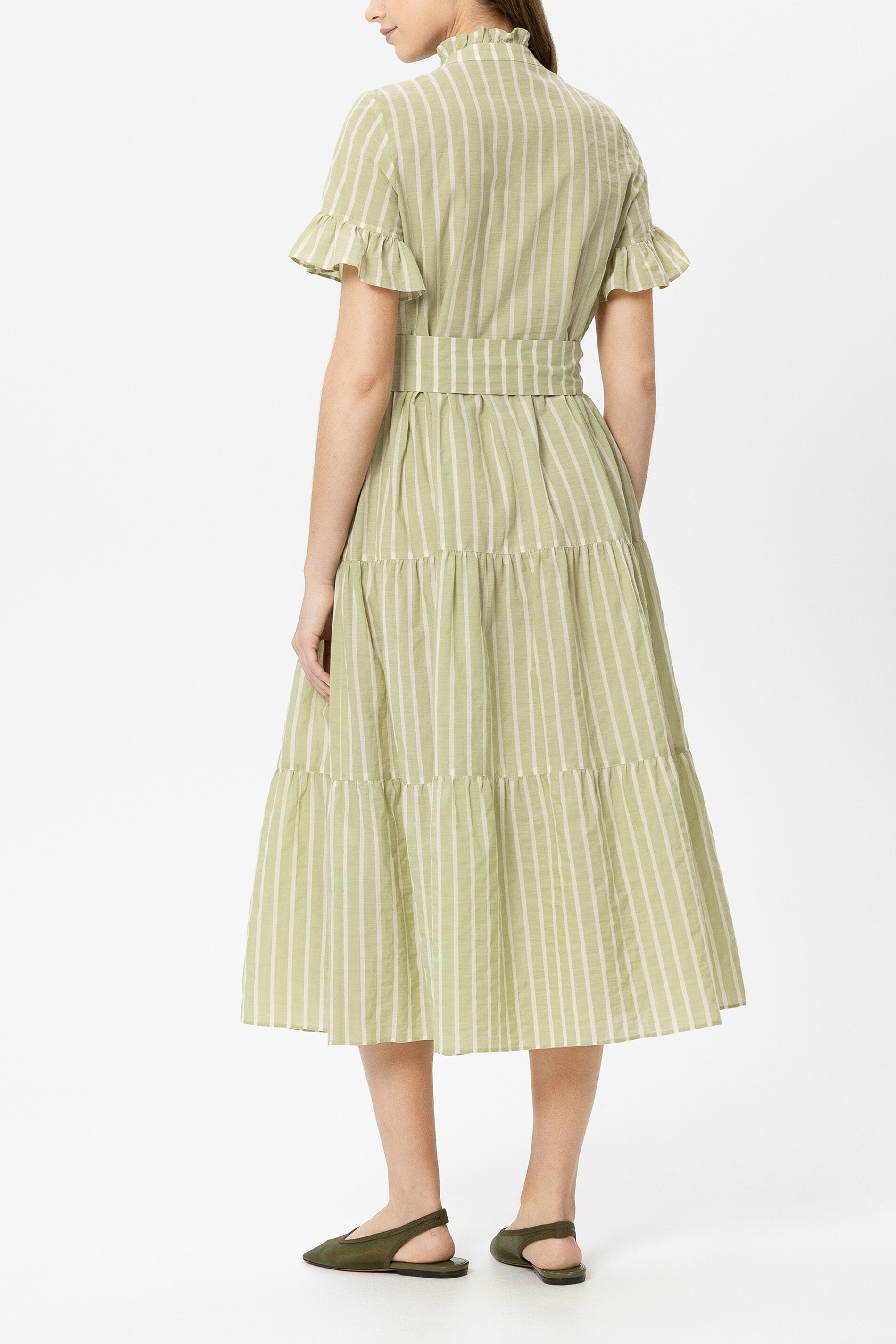 Maxi-Kleid mit Voile-Stripe - moss green / milk - Standard | Model Rück