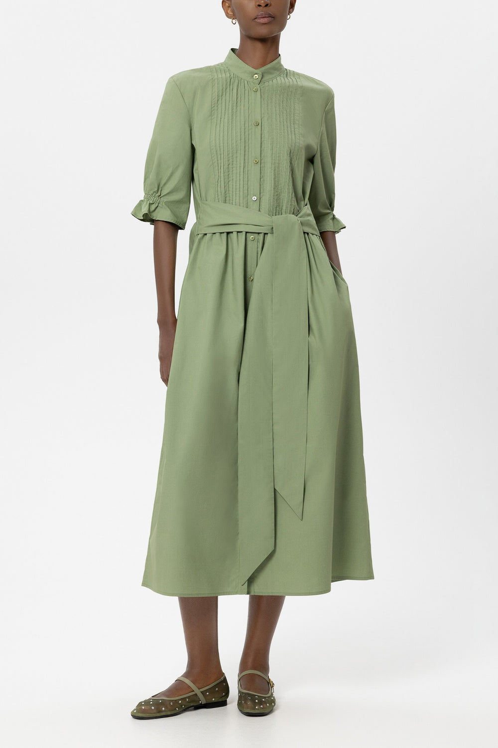 Baumwoll-Hemdblusenkleid - moss green - Standard
