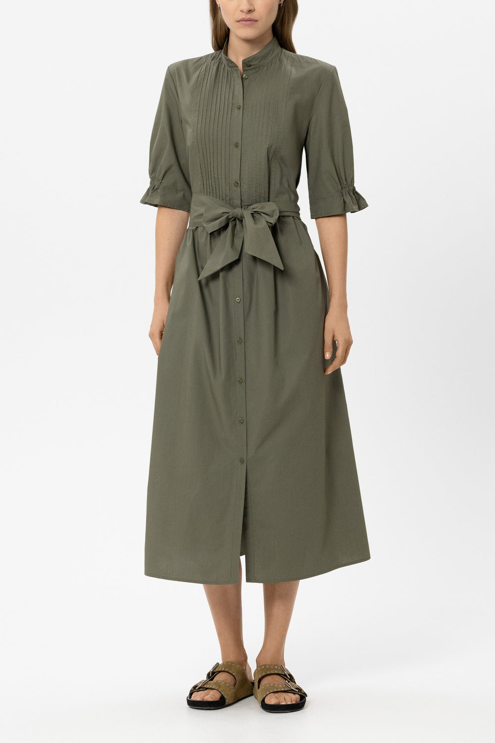 Baumwoll-Hemdblusenkleid - khaki - Standard