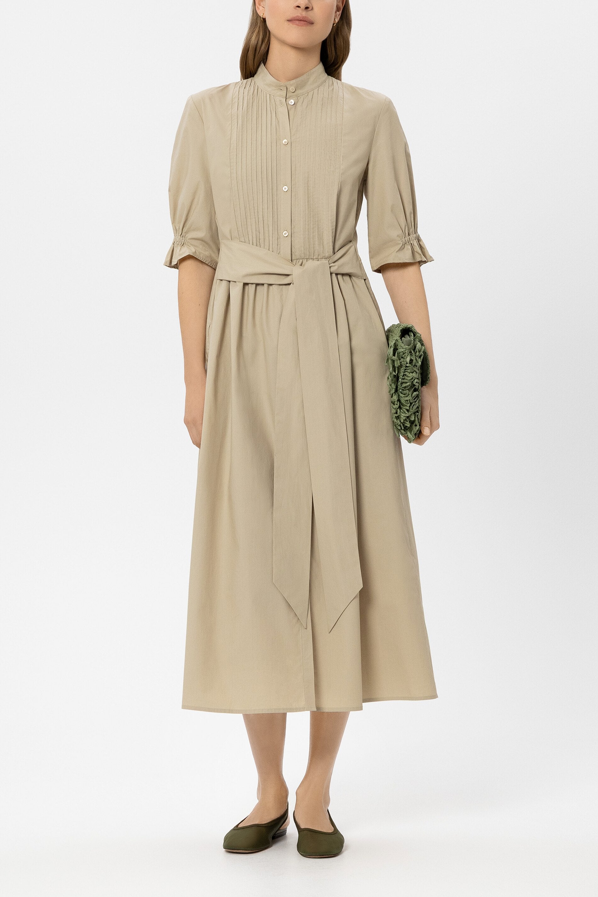 Baumwoll-Hemdblusenkleid - sand - Standard | Model Front