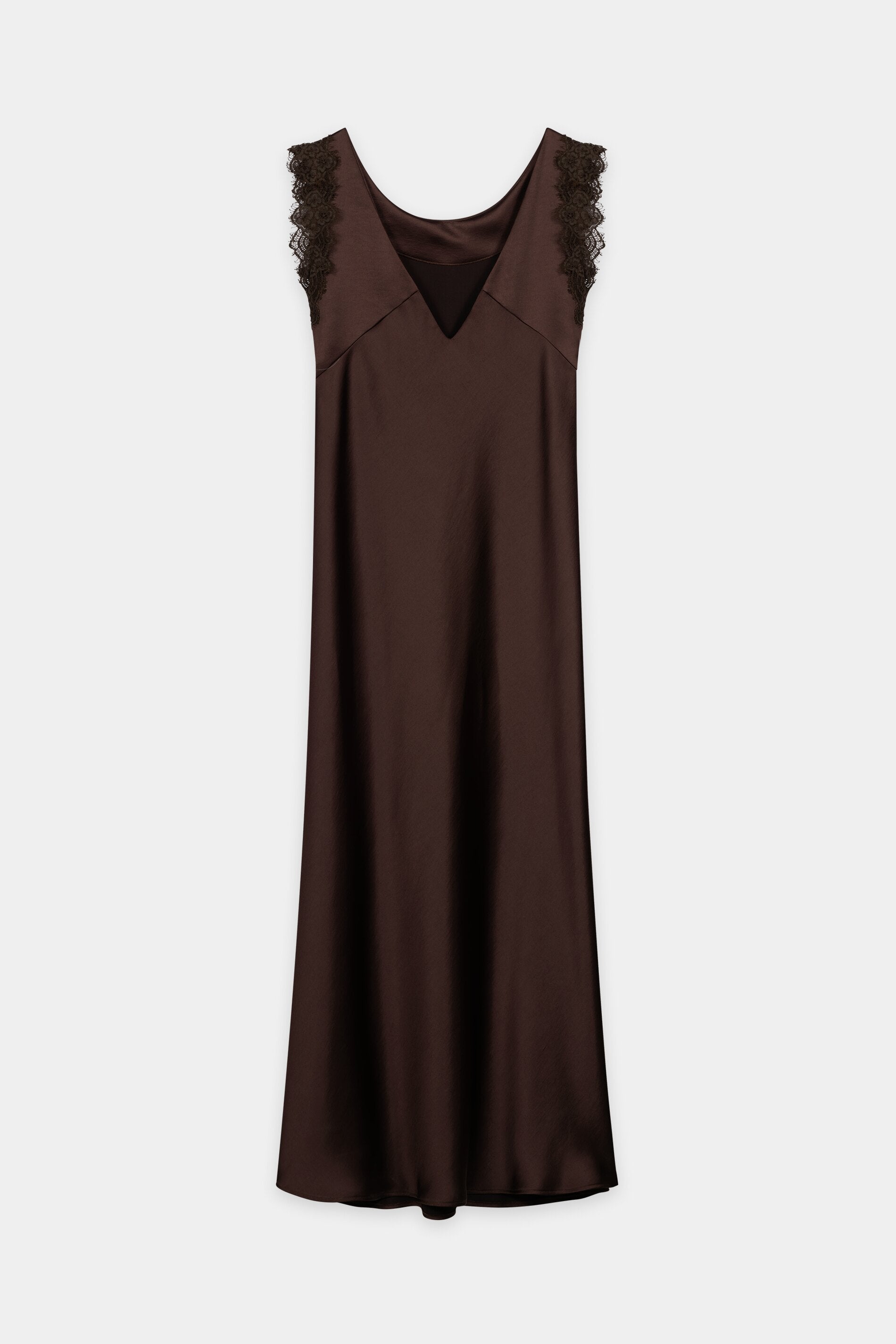 Satin-Kleid mit Spitzendetail - marone - Standard | Artikel Rück