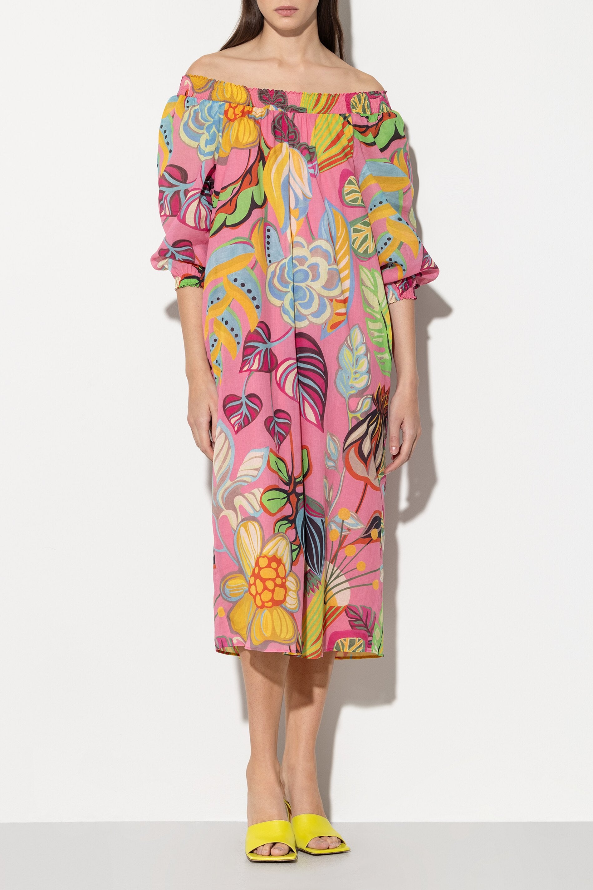 Midikleid mit Caribbean-Print - raspberry / multi - Standard | Model Front