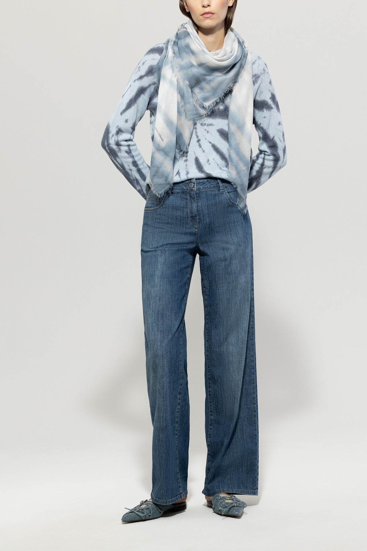 Vintage-Tuch - jeans blue / cream - Standard | Model Front