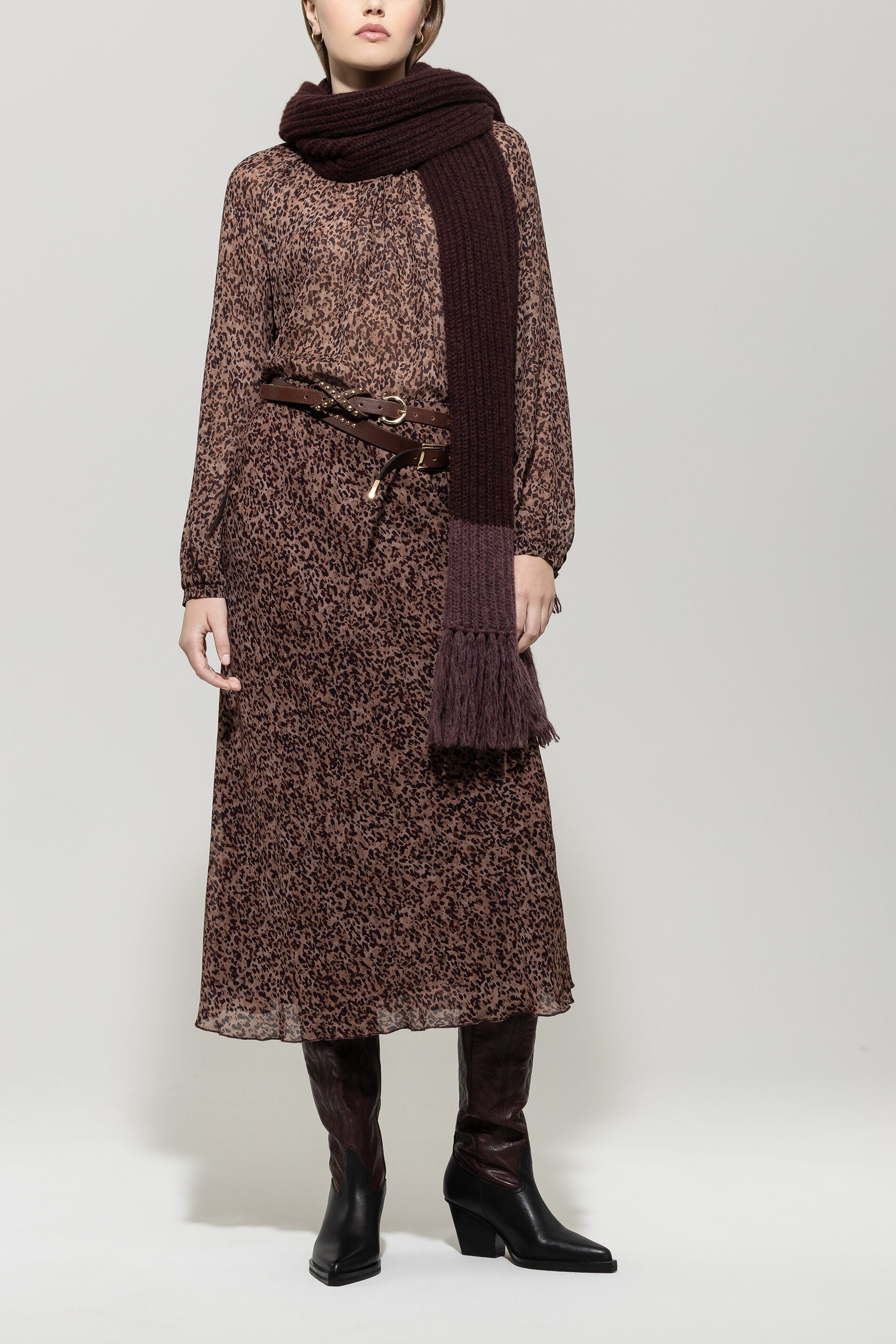 Schal mit Colour-Block - burgundy / heather - Standard | Model Front