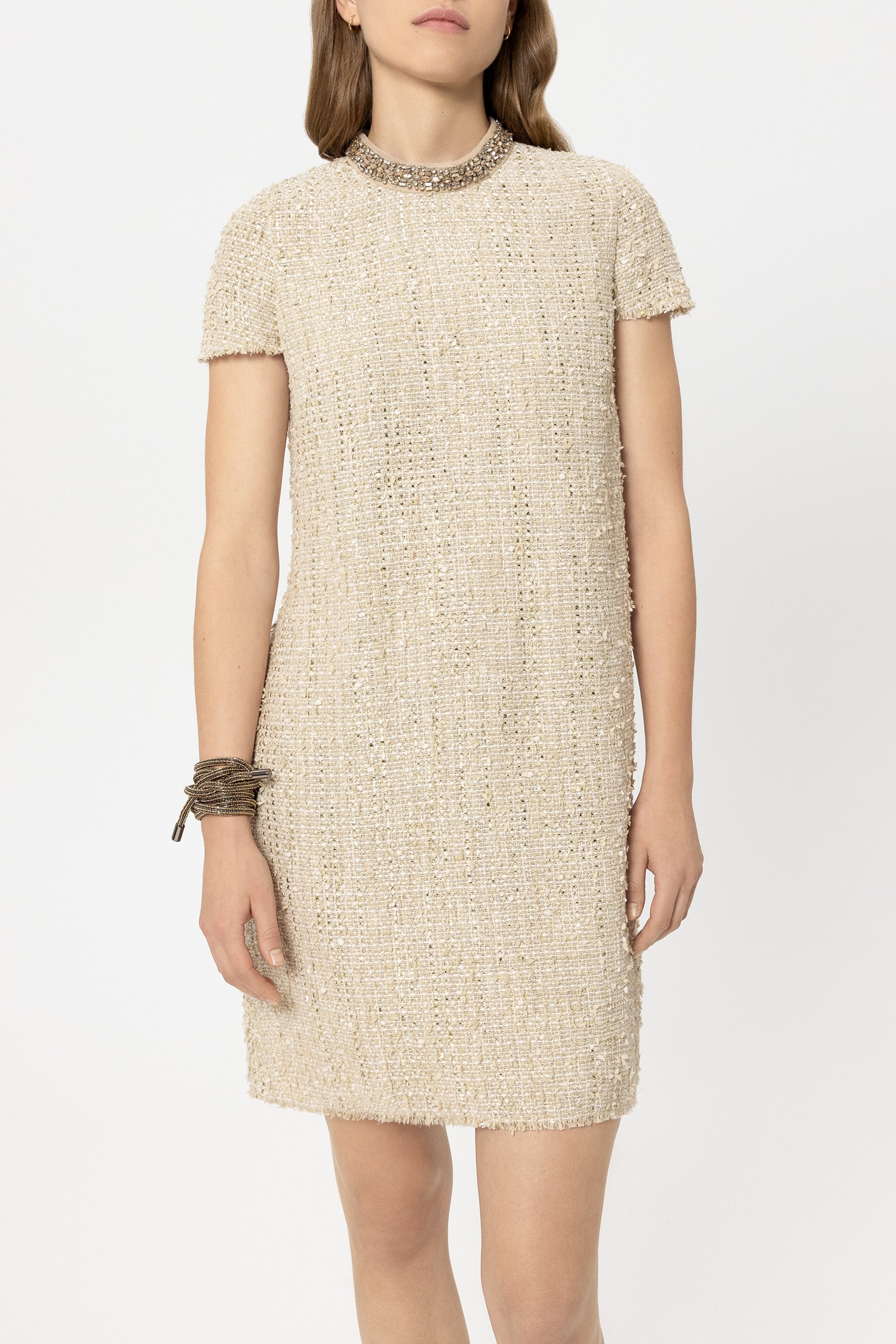 Gürtel mit Metallperlen - golden camel - Standard | Model Front