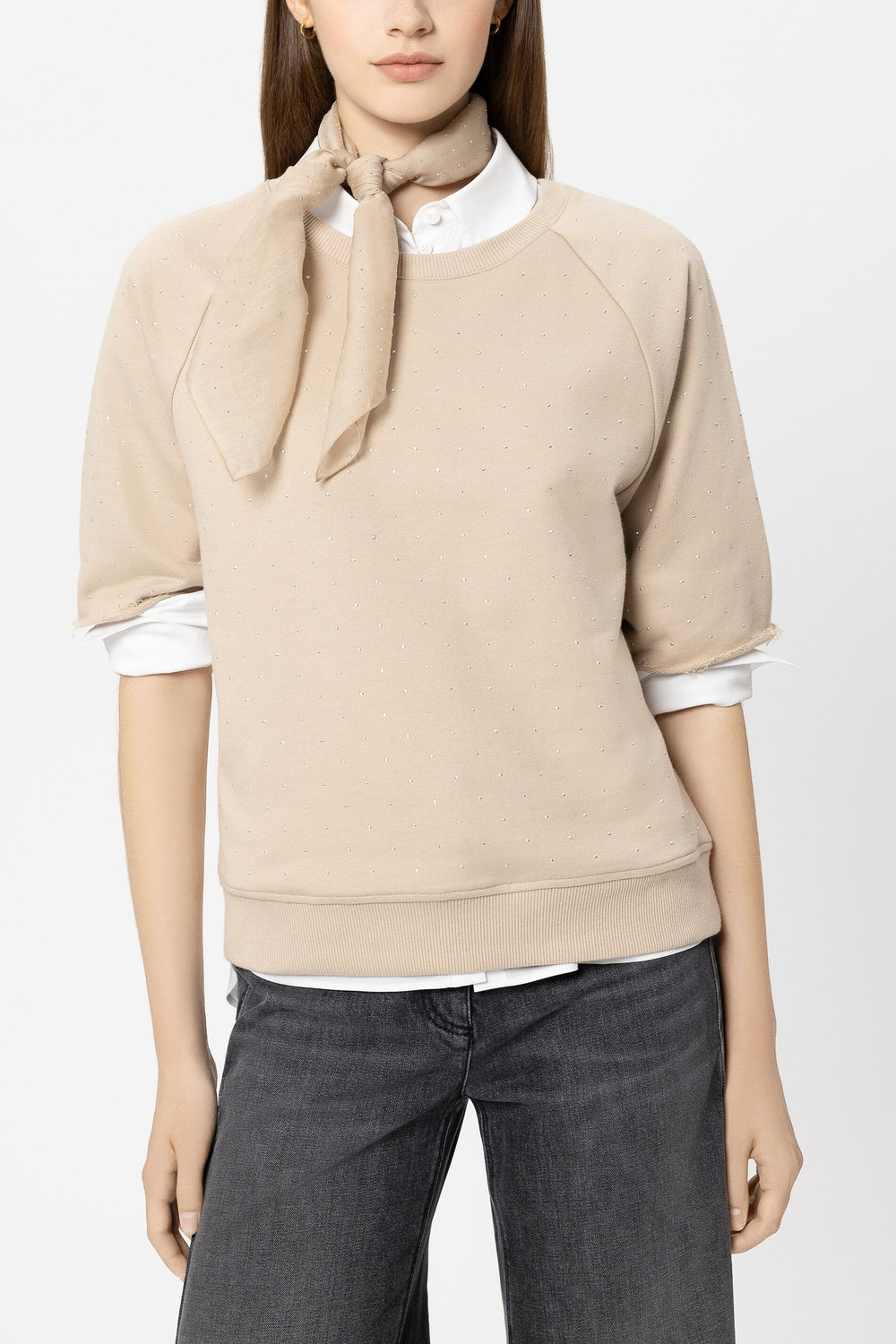 Scarf with glittering stones - soft camel - Standard