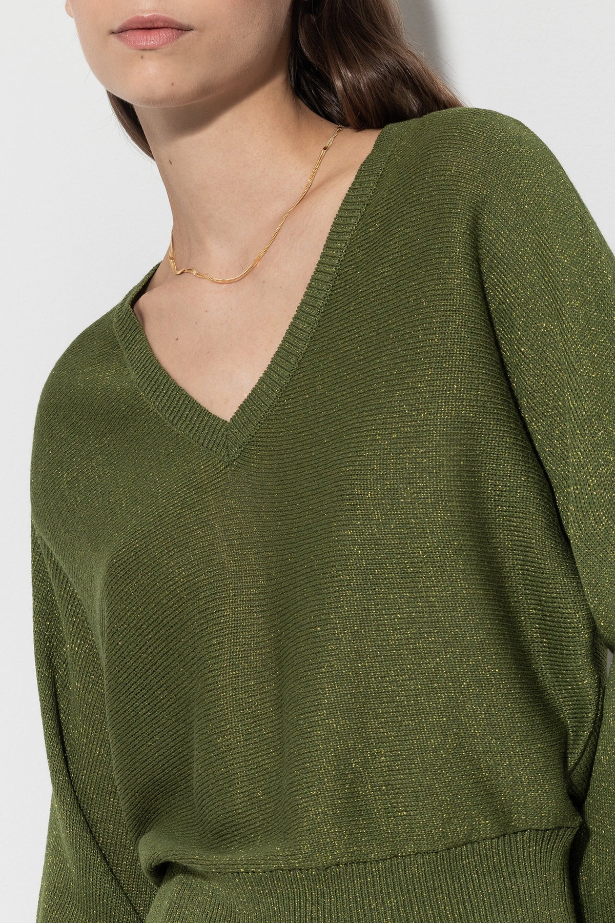V-Neck-Pullover - moss green - Standard | Model Detail