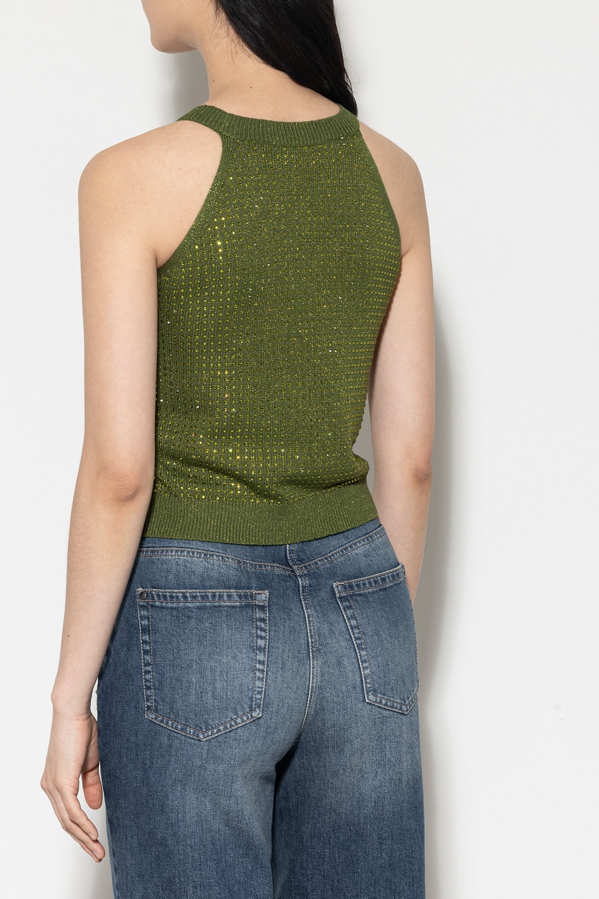 Stricktop mit Strass-Steinen - moss green - Standard | Model Rück
