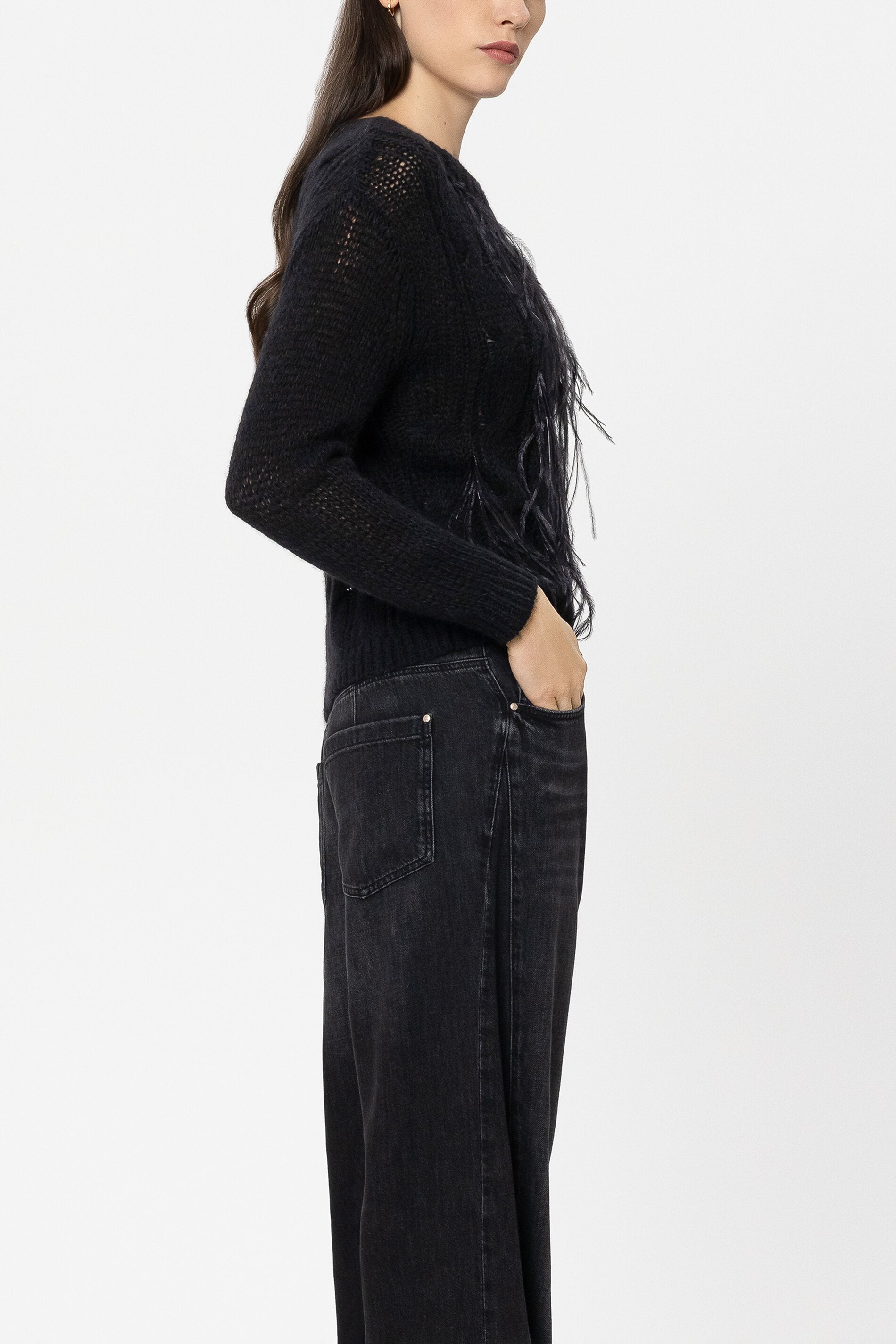 Cable-Knit-Pullover - pure black - Standard | Model Seite