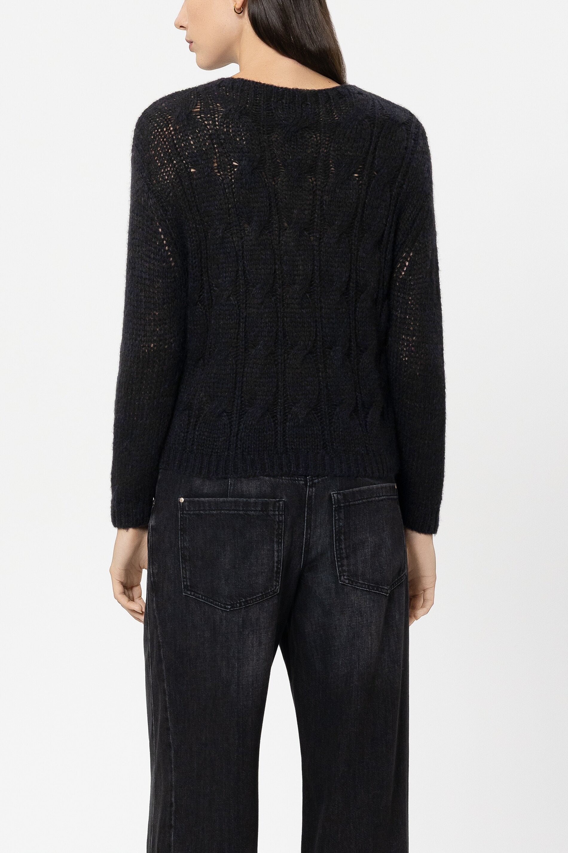 Cable-Knit-Pullover - pure black - Standard | Model Rück