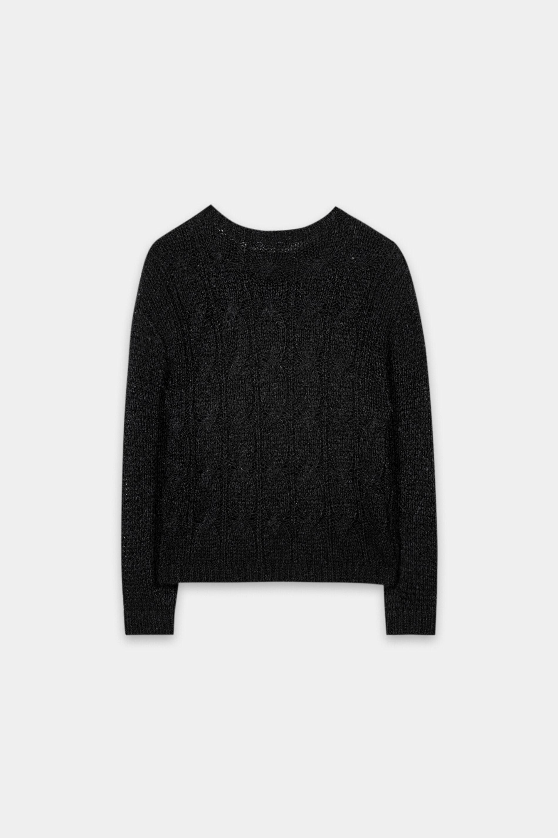 Cable-Knit-Pullover - pure black - Standard | Artikel Rück
