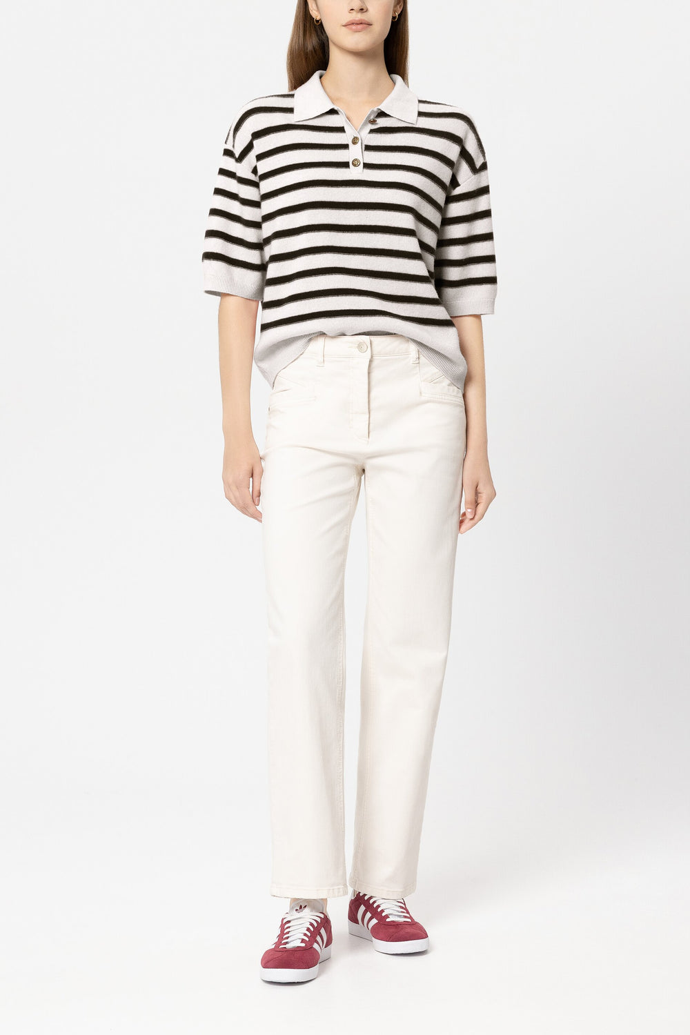 Striped cashmere blend polo - navy blue / cream - Standard