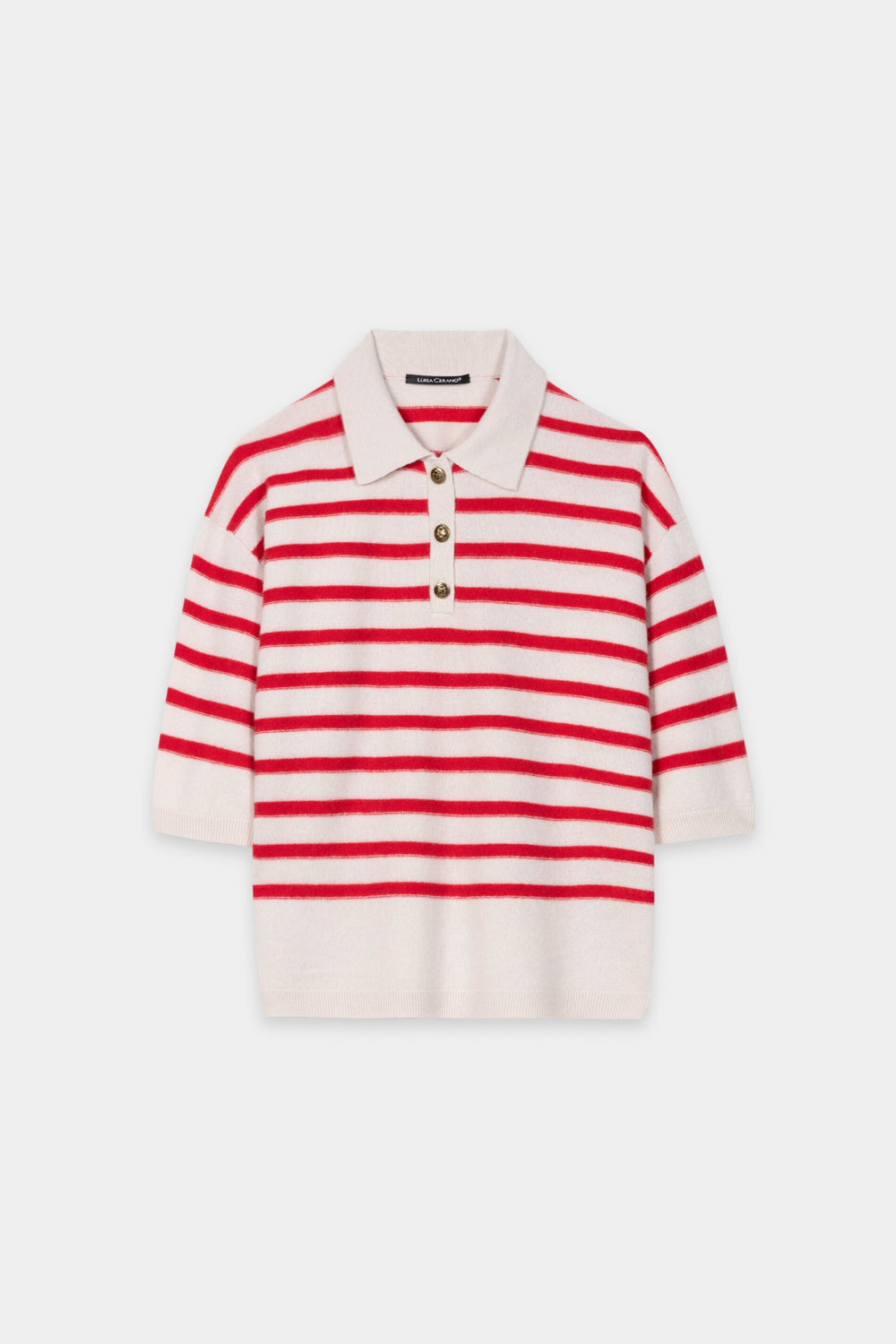 Striped cashmere blend polo - cherry red / cream - Standard
