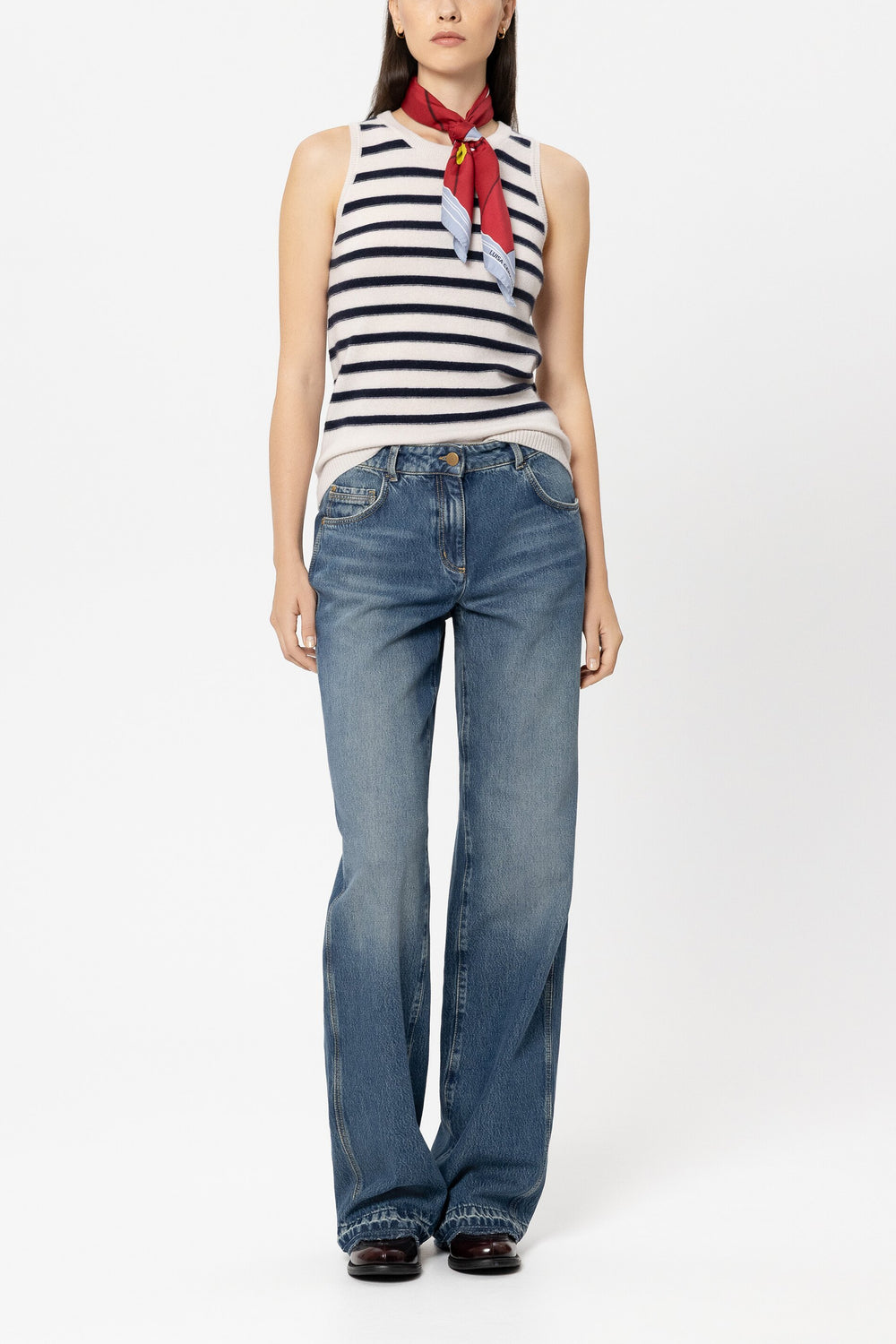 Ringel-Top aus Kaschmir-Mix - navy blue / cream - Standard