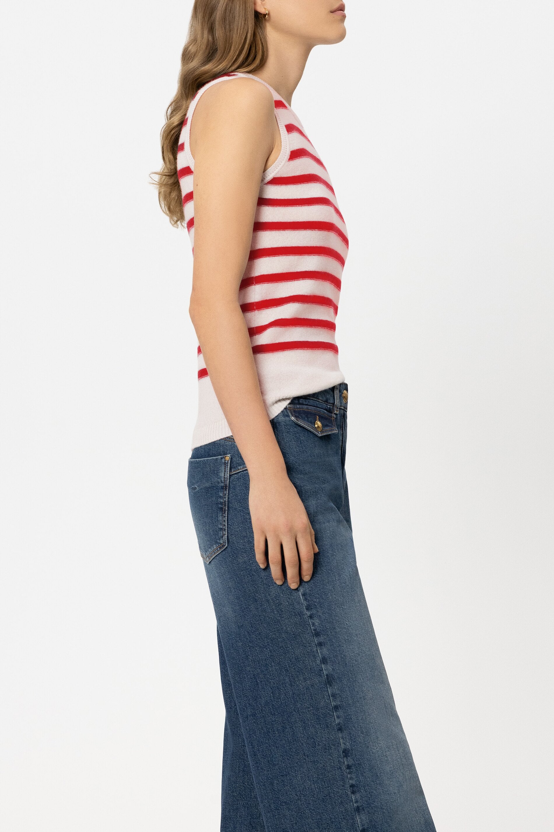 Ringel-Top aus Kaschmir-Mix - cherry red / cream - Standard | Model Seite