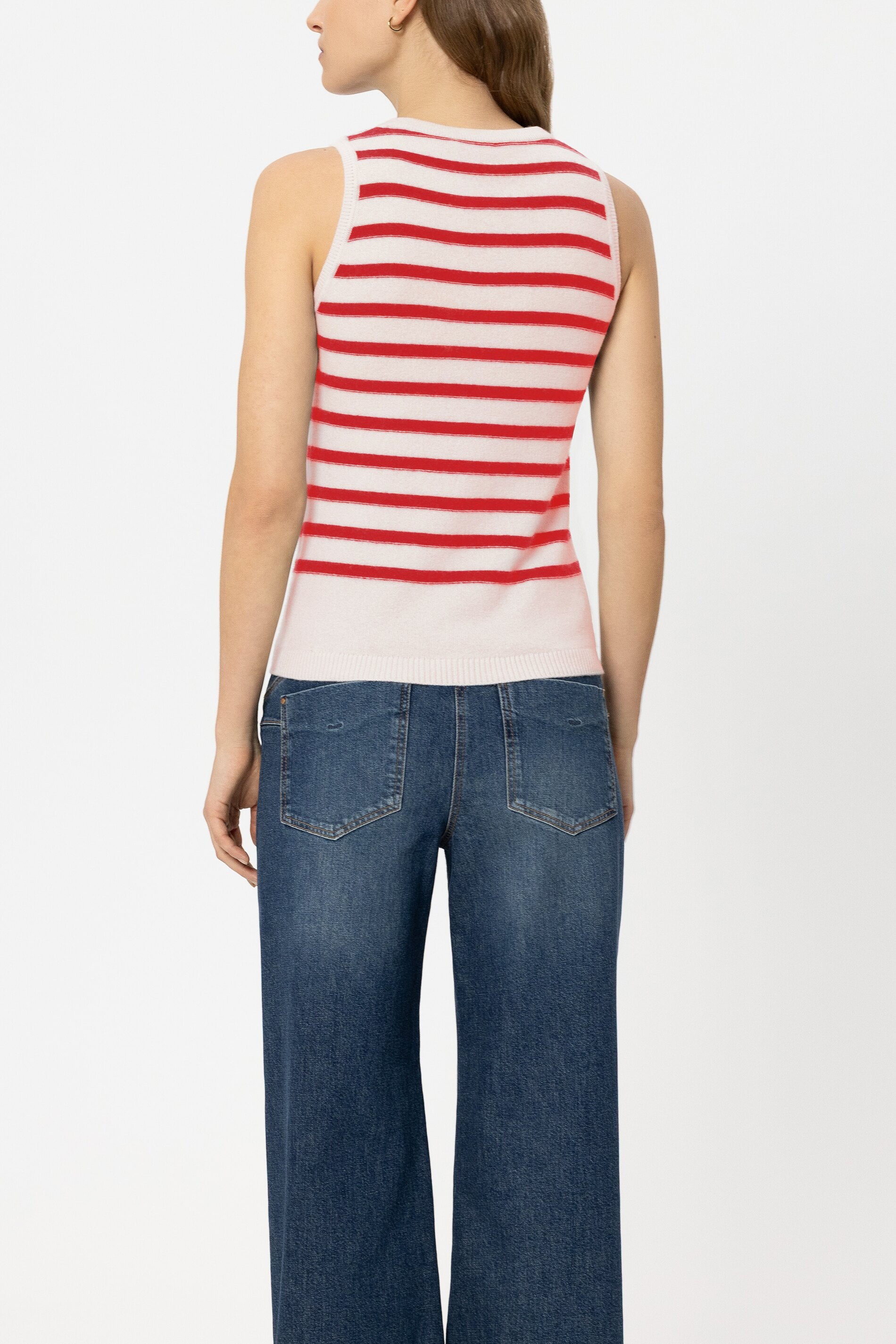 Ringel-Top aus Kaschmir-Mix - cherry red / cream - Standard | Model Rück