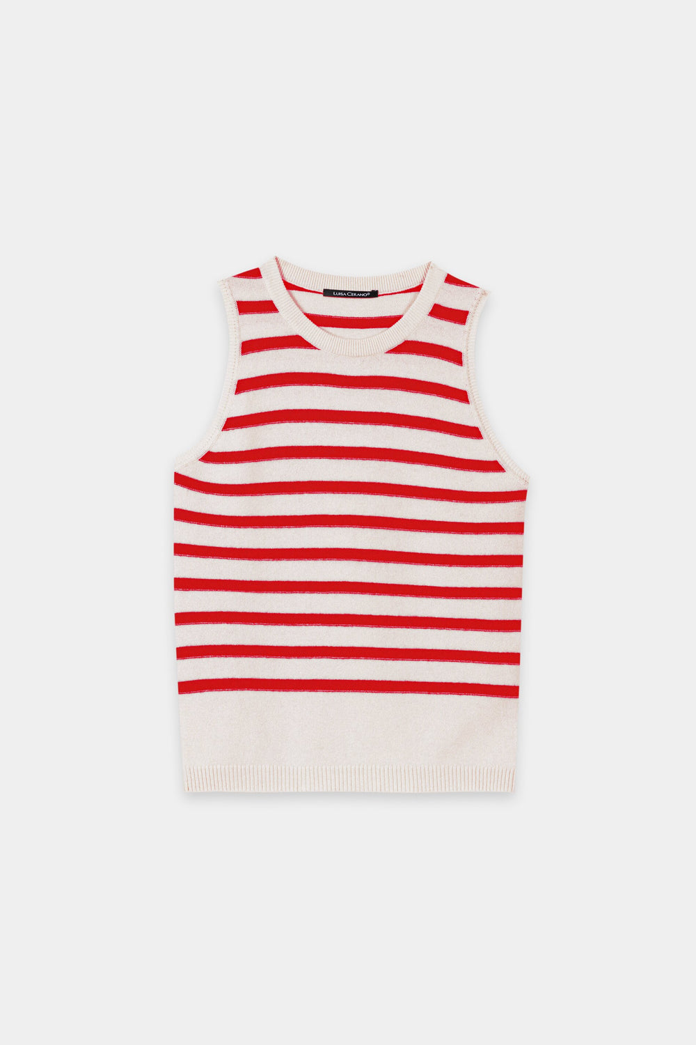 Ringel-Top aus Kaschmir-Mix - cherry red / cream - Standard