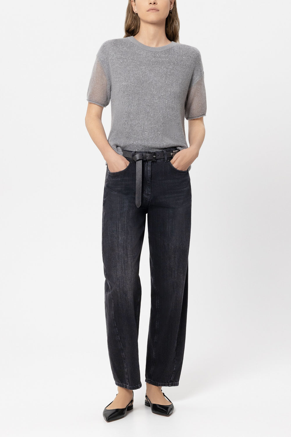 Sequin half-sleeved sweater - silver - Standard