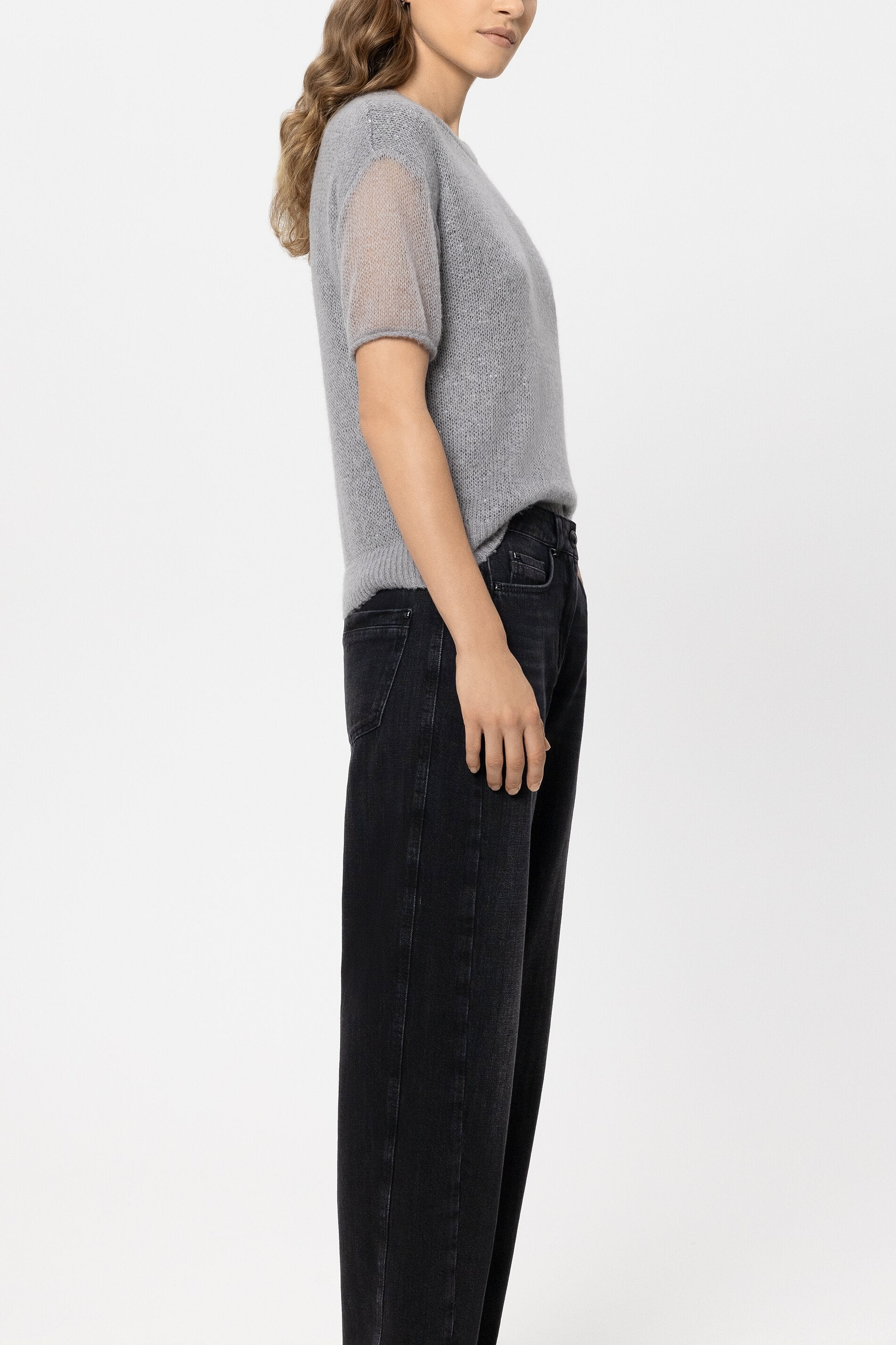 Pailletten-Halbarm-Pullover - silver - Standard | Model Seite