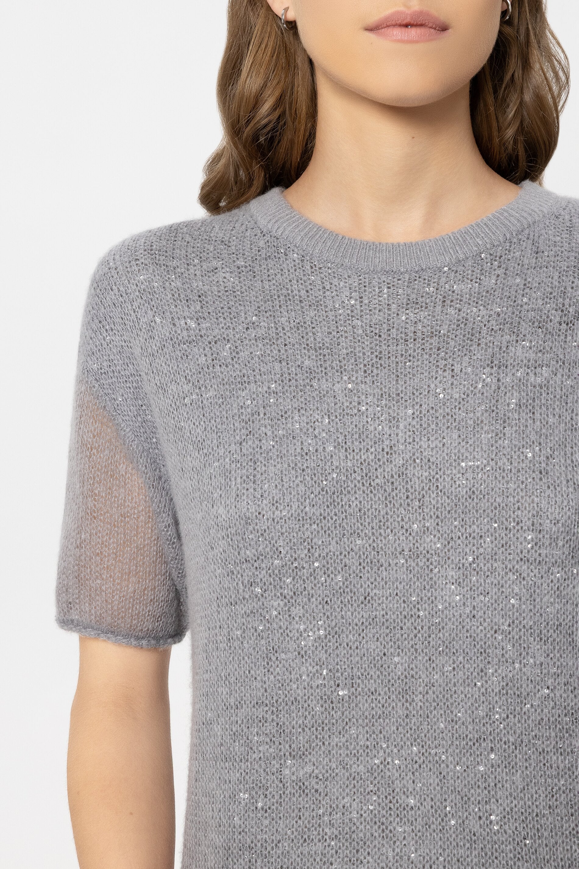 Pailletten-Halbarm-Pullover - silver - Standard | Model Detail