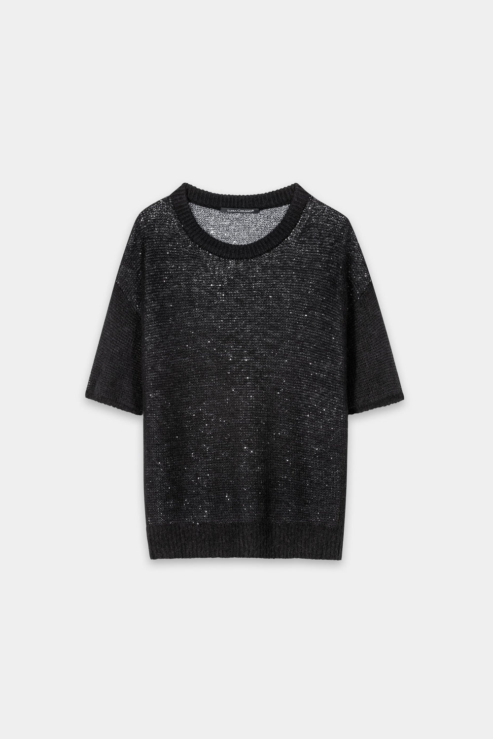 Sequin half-sleeved sweater - black - Standard