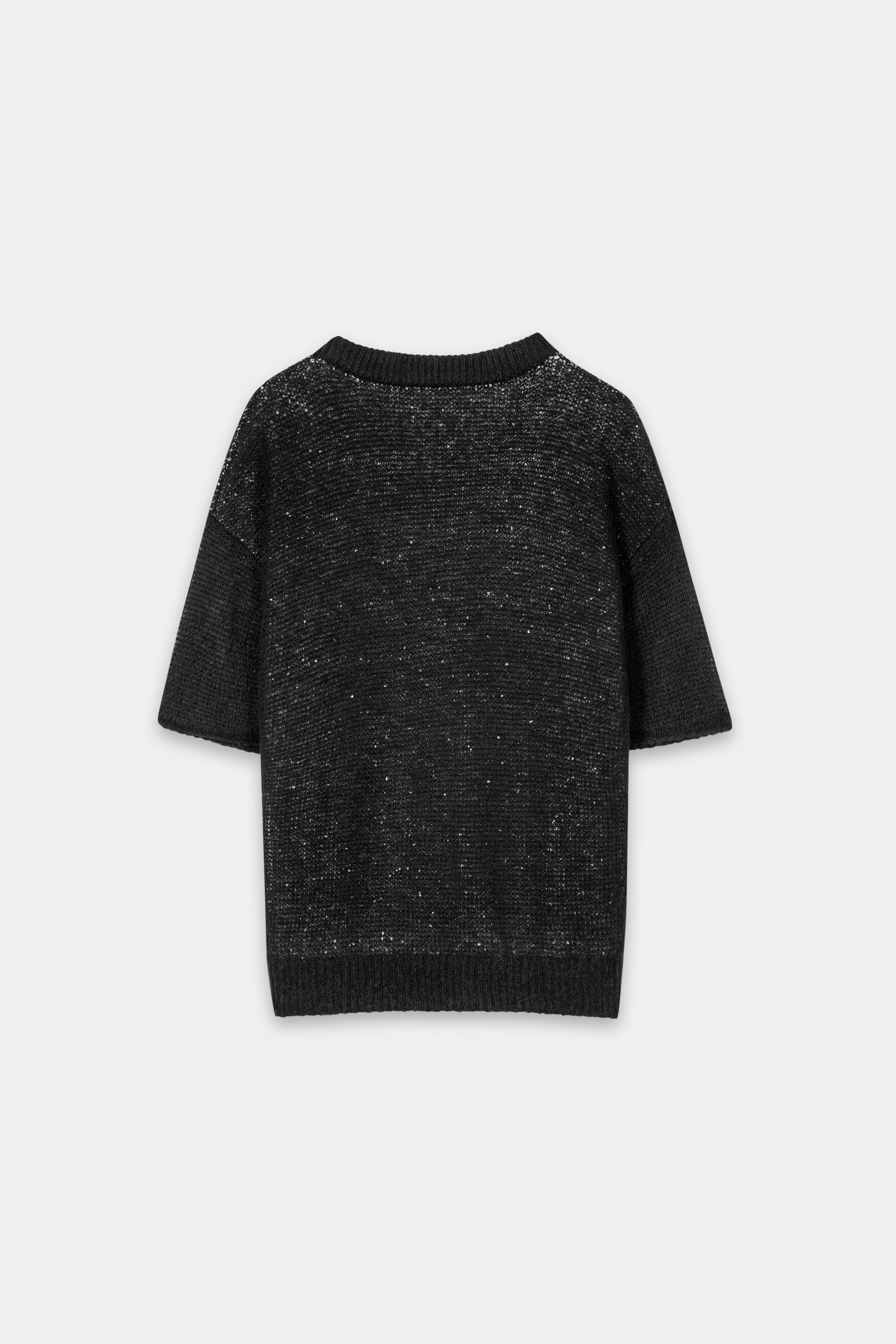 Pailletten-Halbarm-Pullover - black - Standard | Artikel Rück