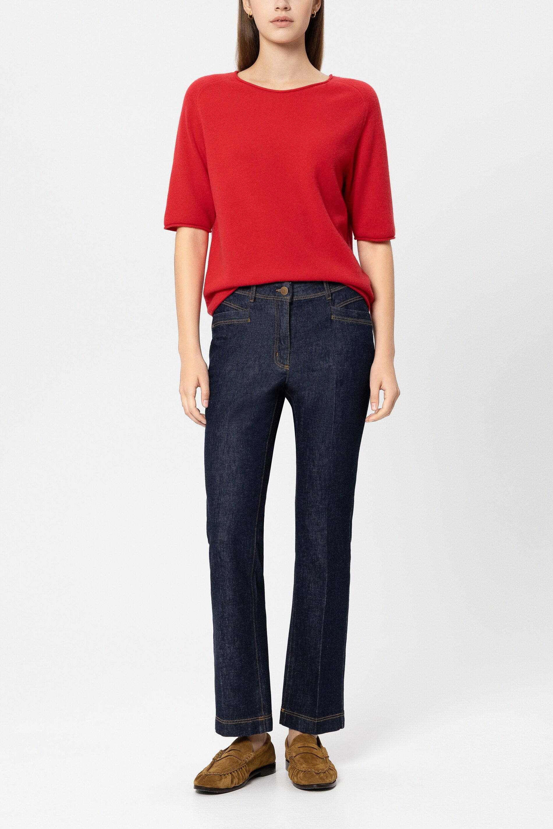 ARCHIVIO カシミヤ100% ニット Sz.48 Lサイズ レッド ライン Cashmere-blend sweater - cherry red - Standard