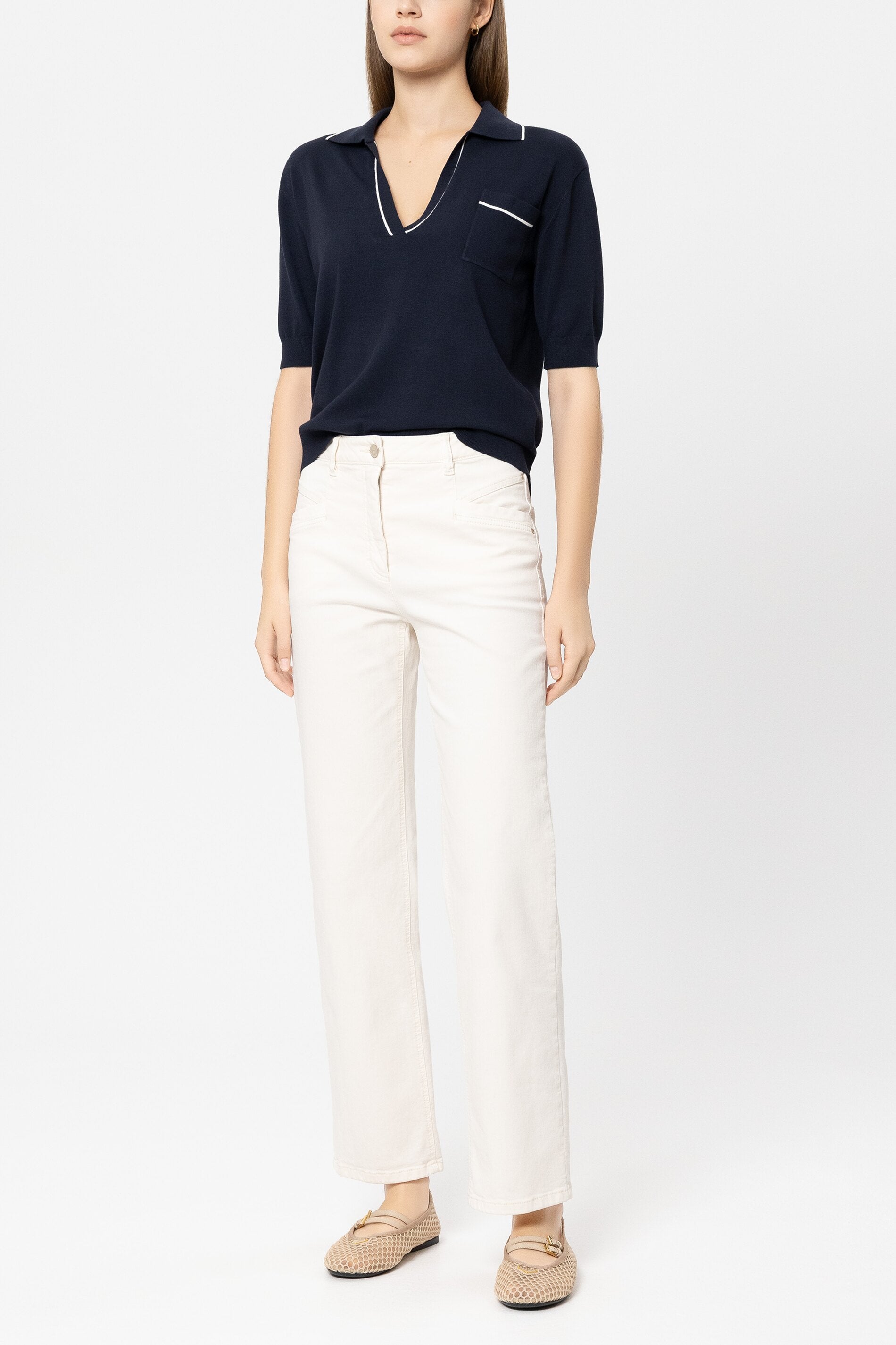 Polo-Feinstrick-Pullover - navy blue - Standard | Model Front