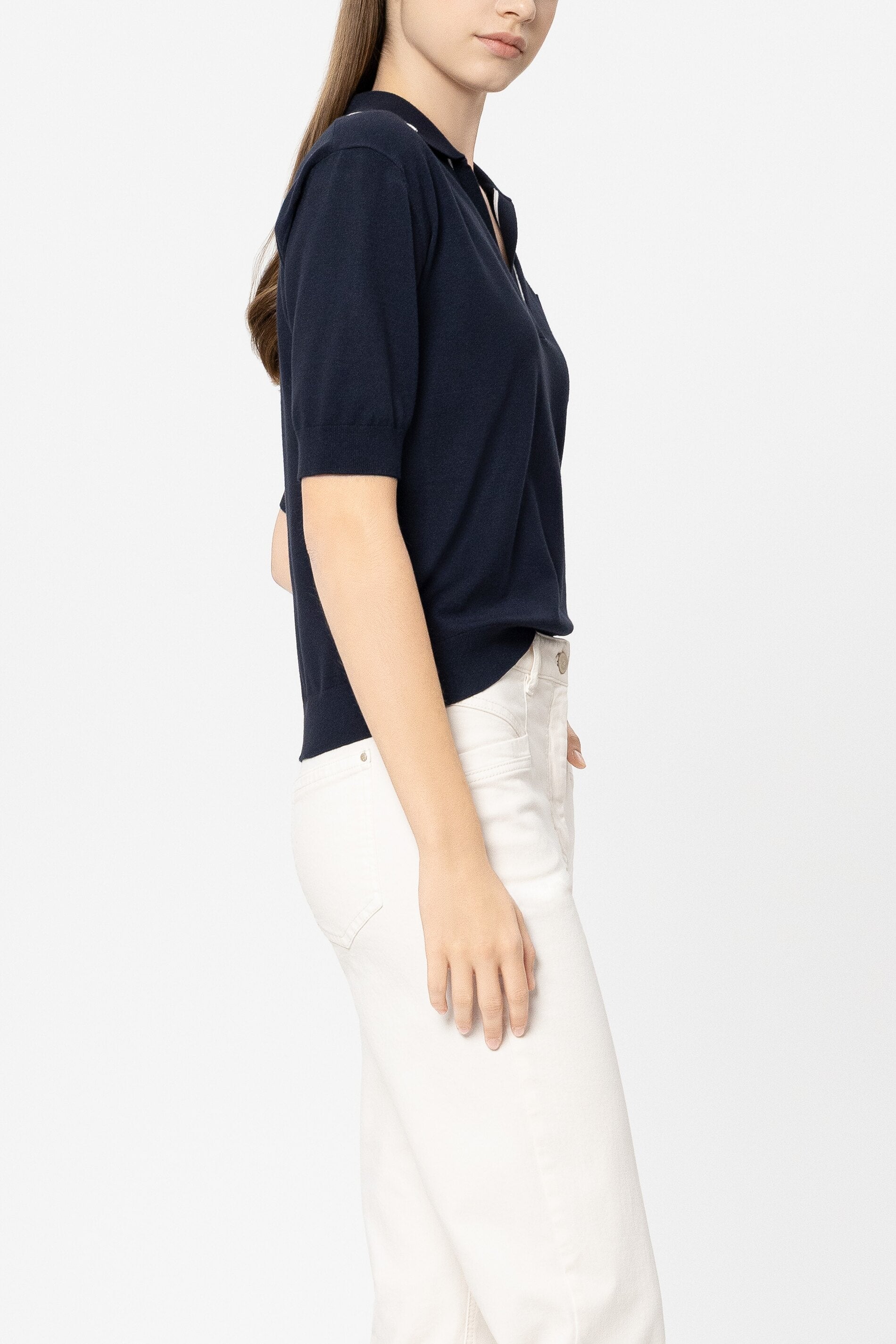 Polo-Feinstrick-Pullover - navy blue - Standard | Model Seite