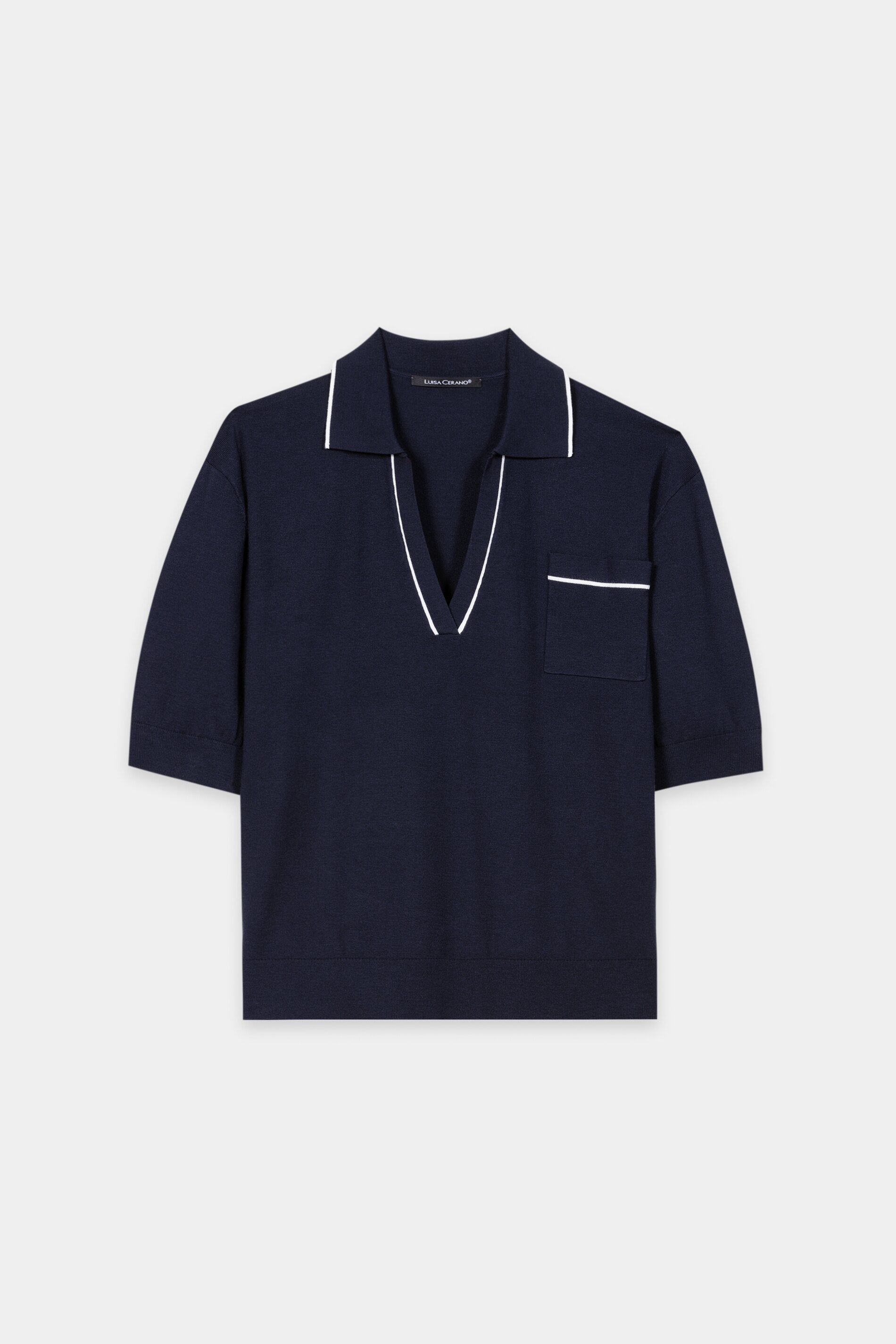Polo-Feinstrick-Pullover - navy blue - Standard | Artikel Front