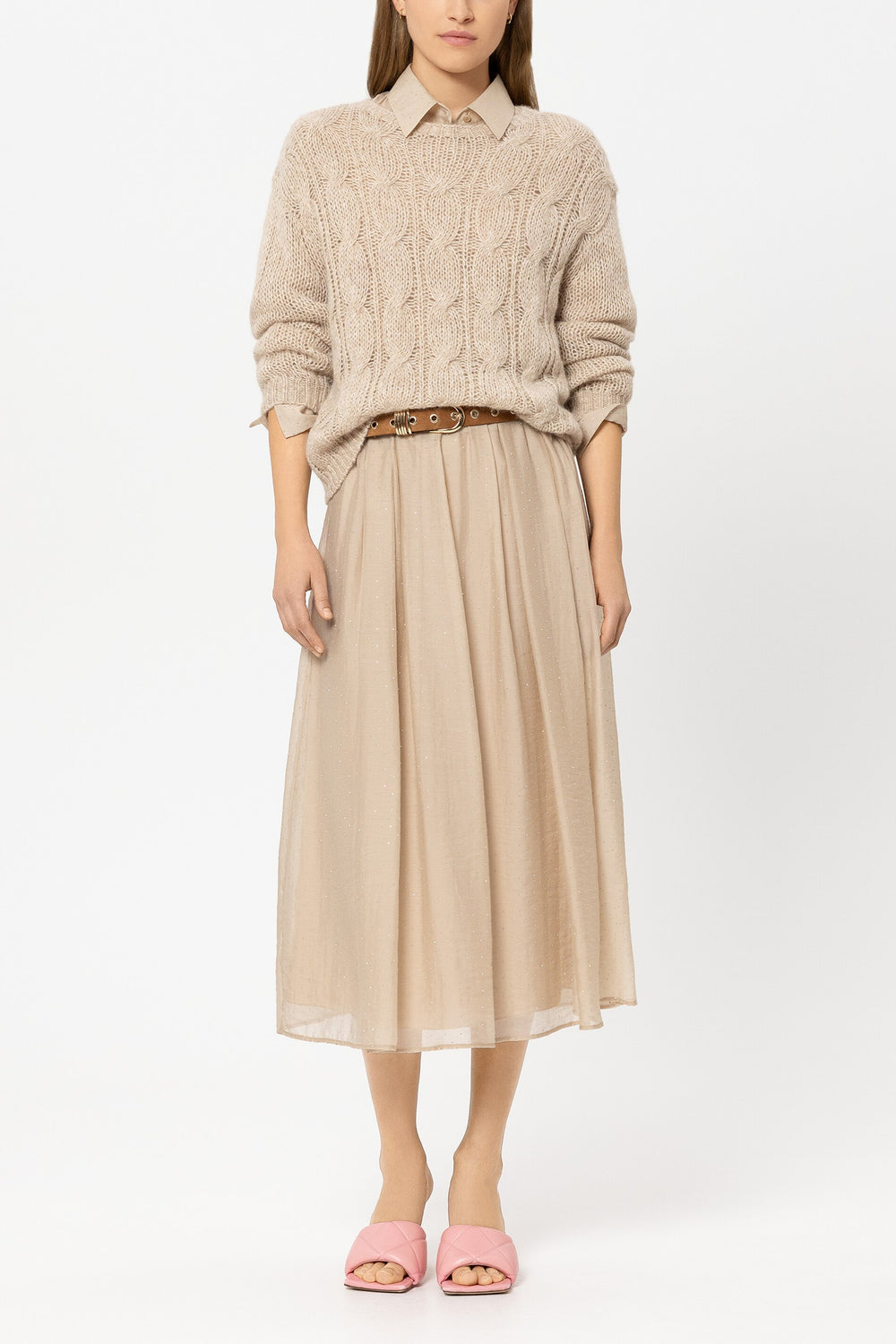 Cable-knit sweater - soft camel - Standard