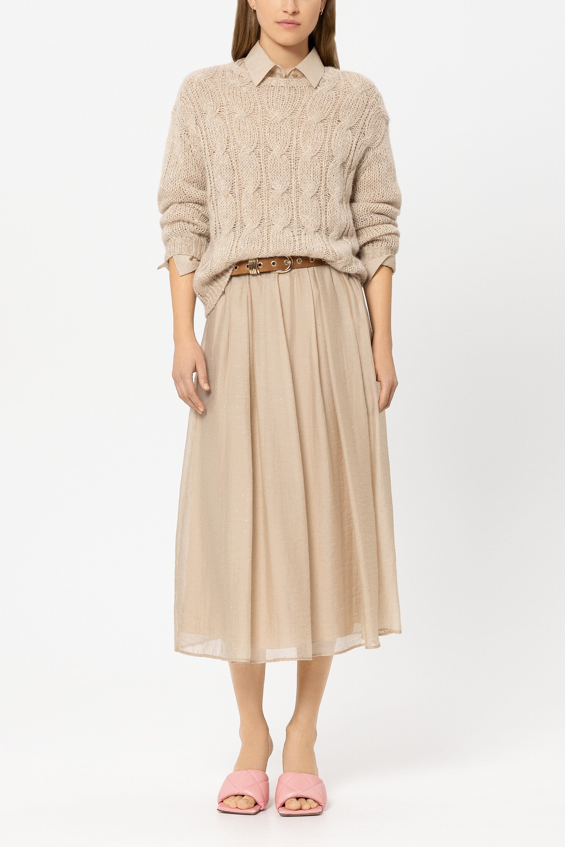 Cable-Knit-Pullover - soft camel - Standard | Model Front