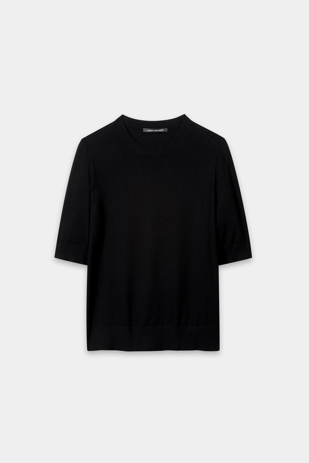 Half-sleeve fine knit sweater - pure black - Standard