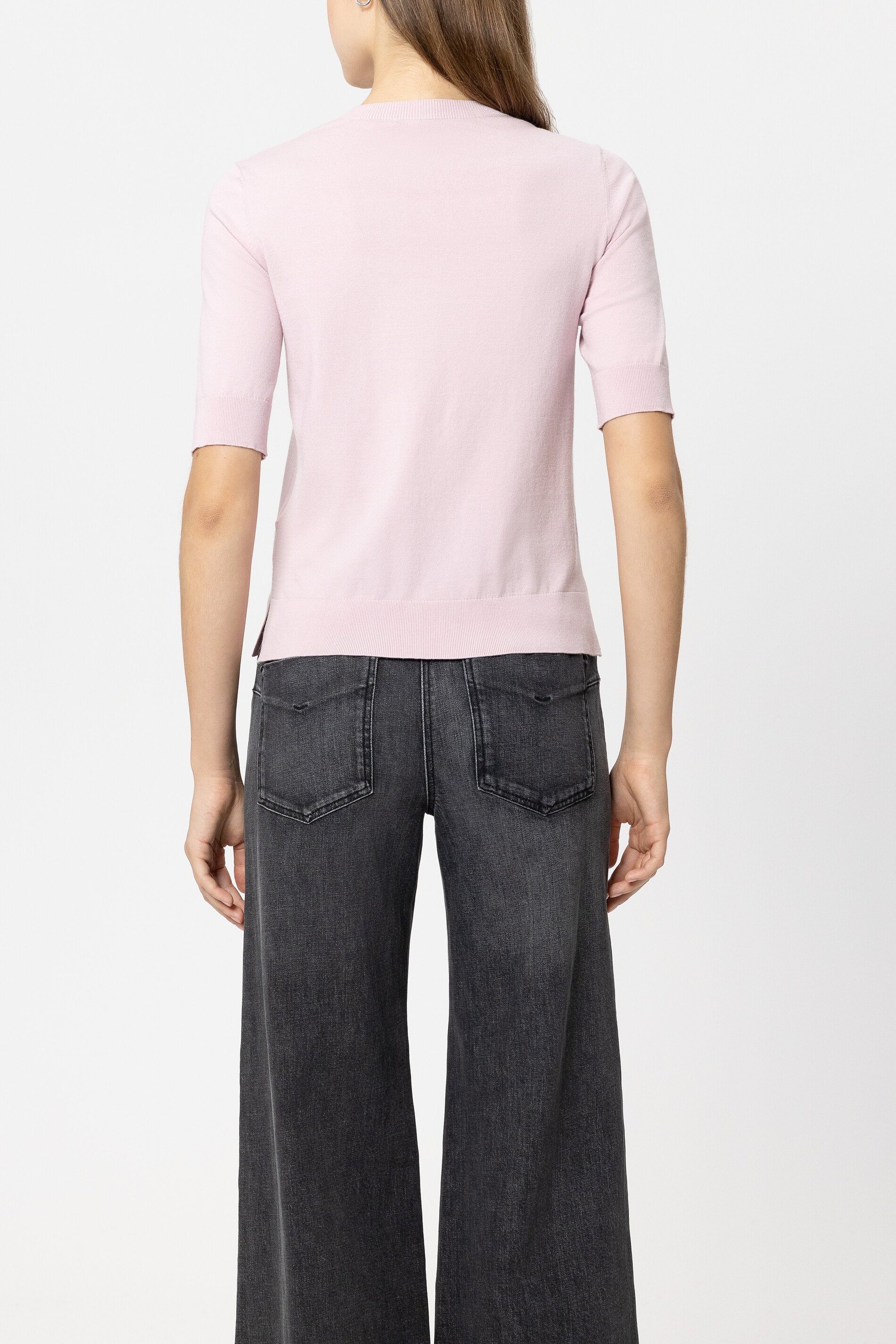 Halbarm-Feinstrick-Pullover - creamy blush - Standard | Model Rück