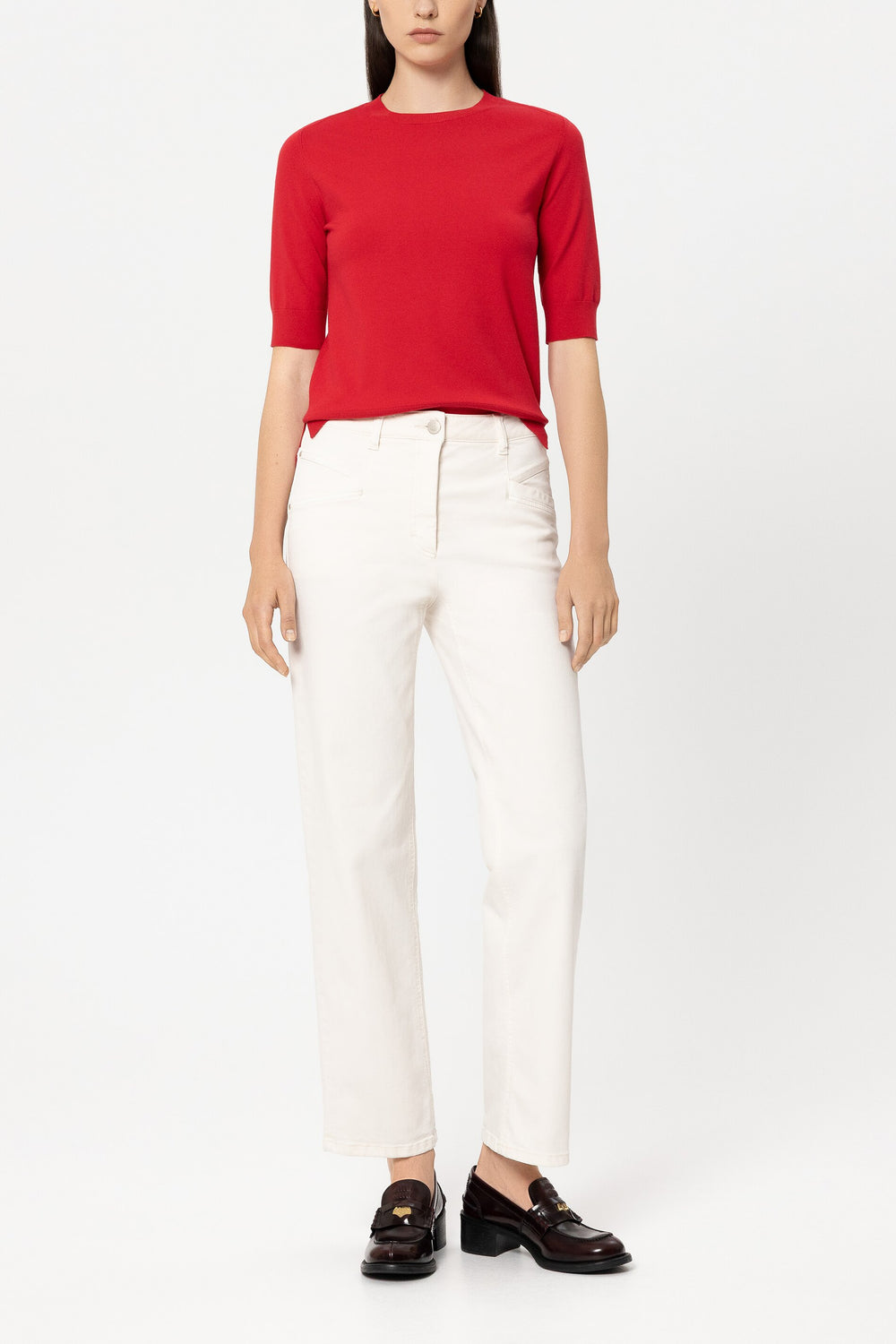 Halbarm-Feinstrick-Pullover - cherry red - Standard