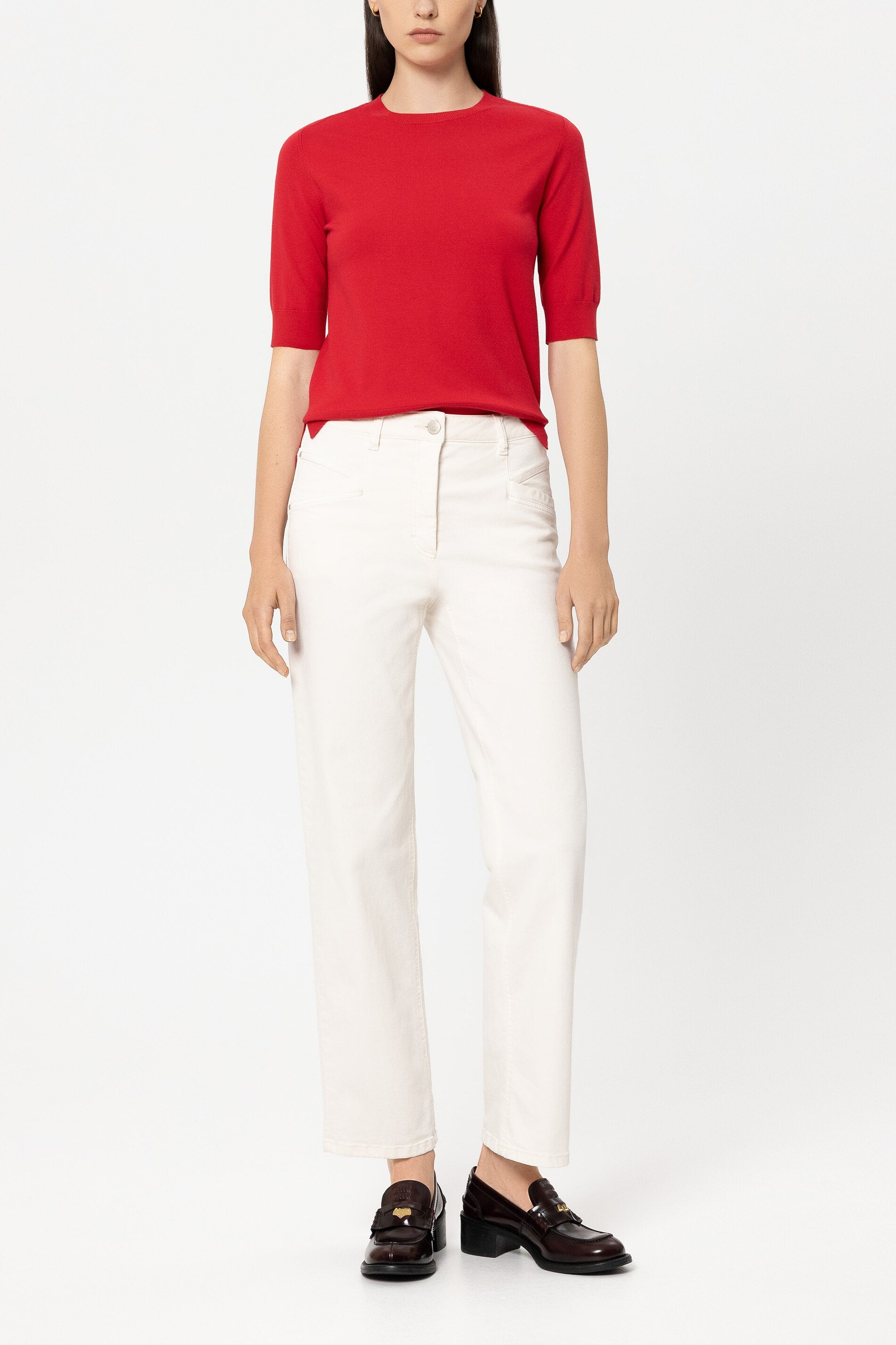 Halbarm-Feinstrick-Pullover - cherry red - Standard | Model Front