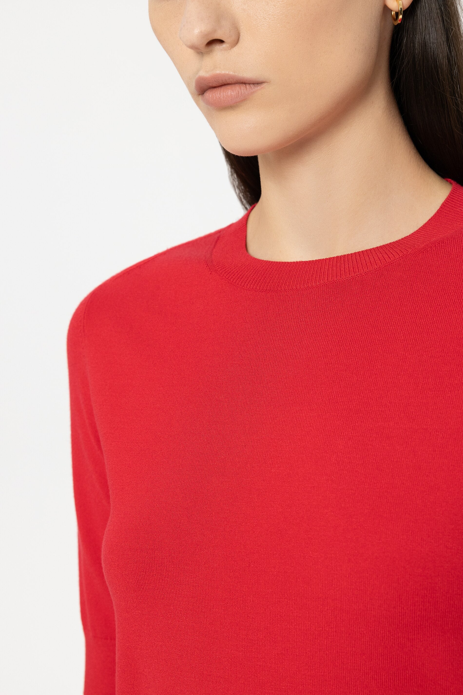Halbarm-Feinstrick-Pullover - cherry red - Standard | Model Detail