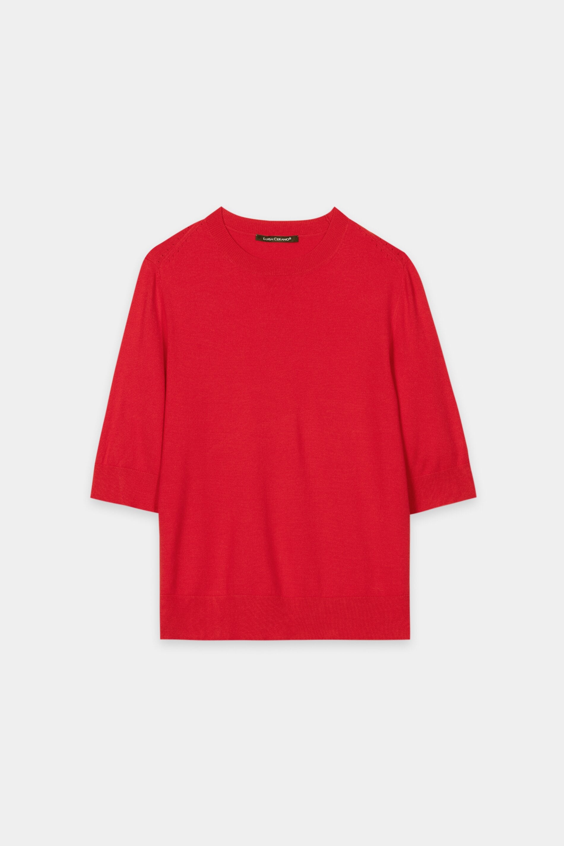 Half-sleeve fine knit sweater - cherry red - Standard