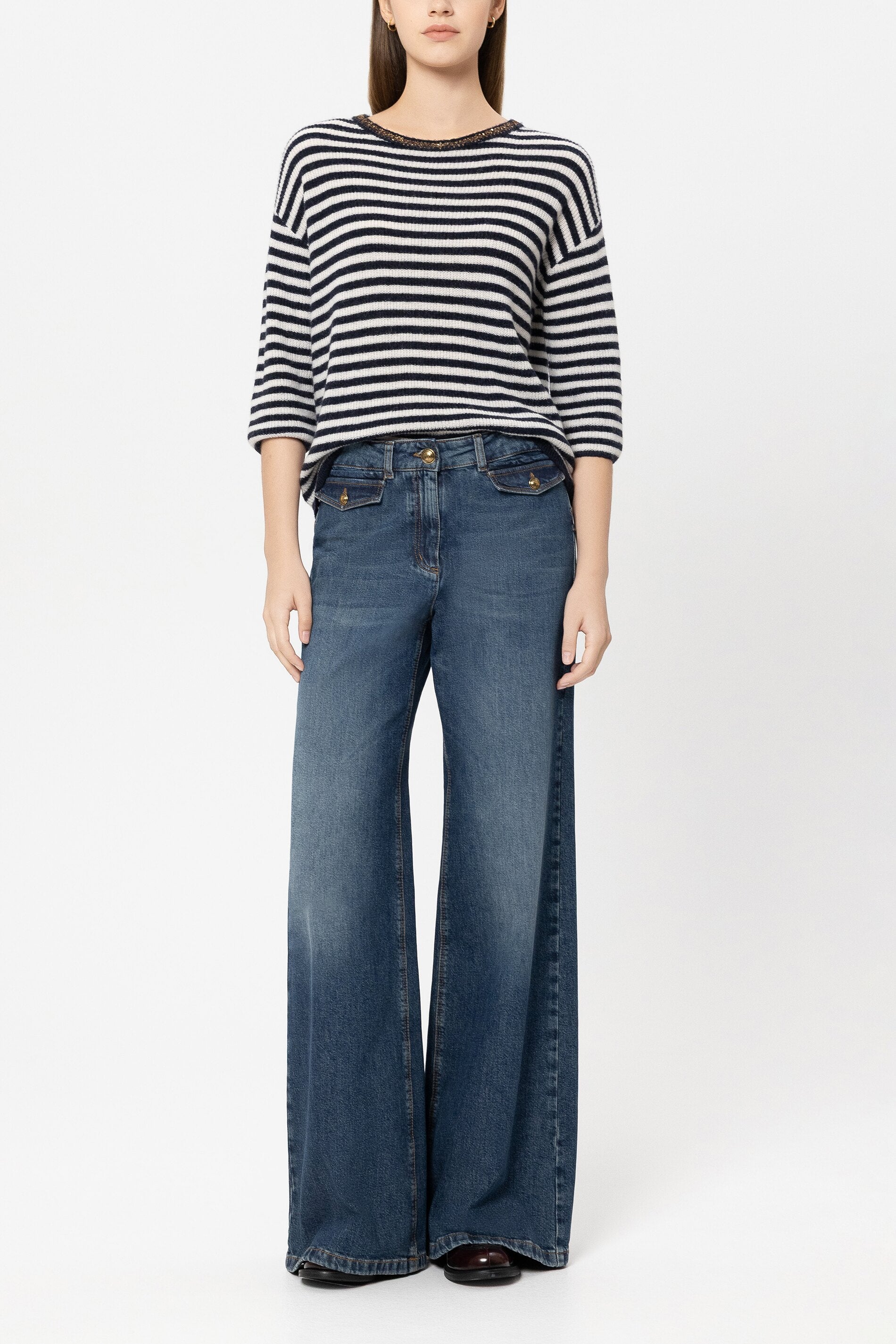 Pullover Kurzarm - navy blue / cream - Standard | Model Front